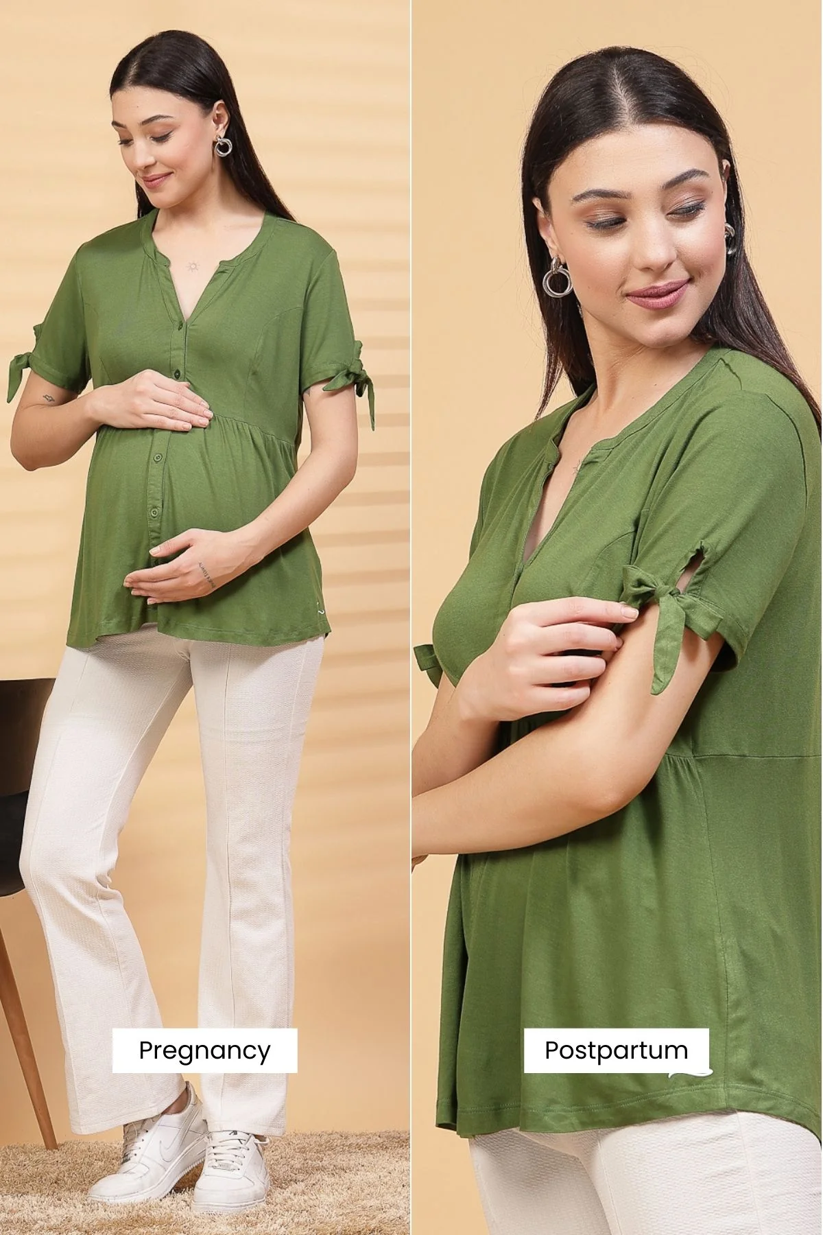 Green Solid Button Top For Zipless Feeding - Image 4