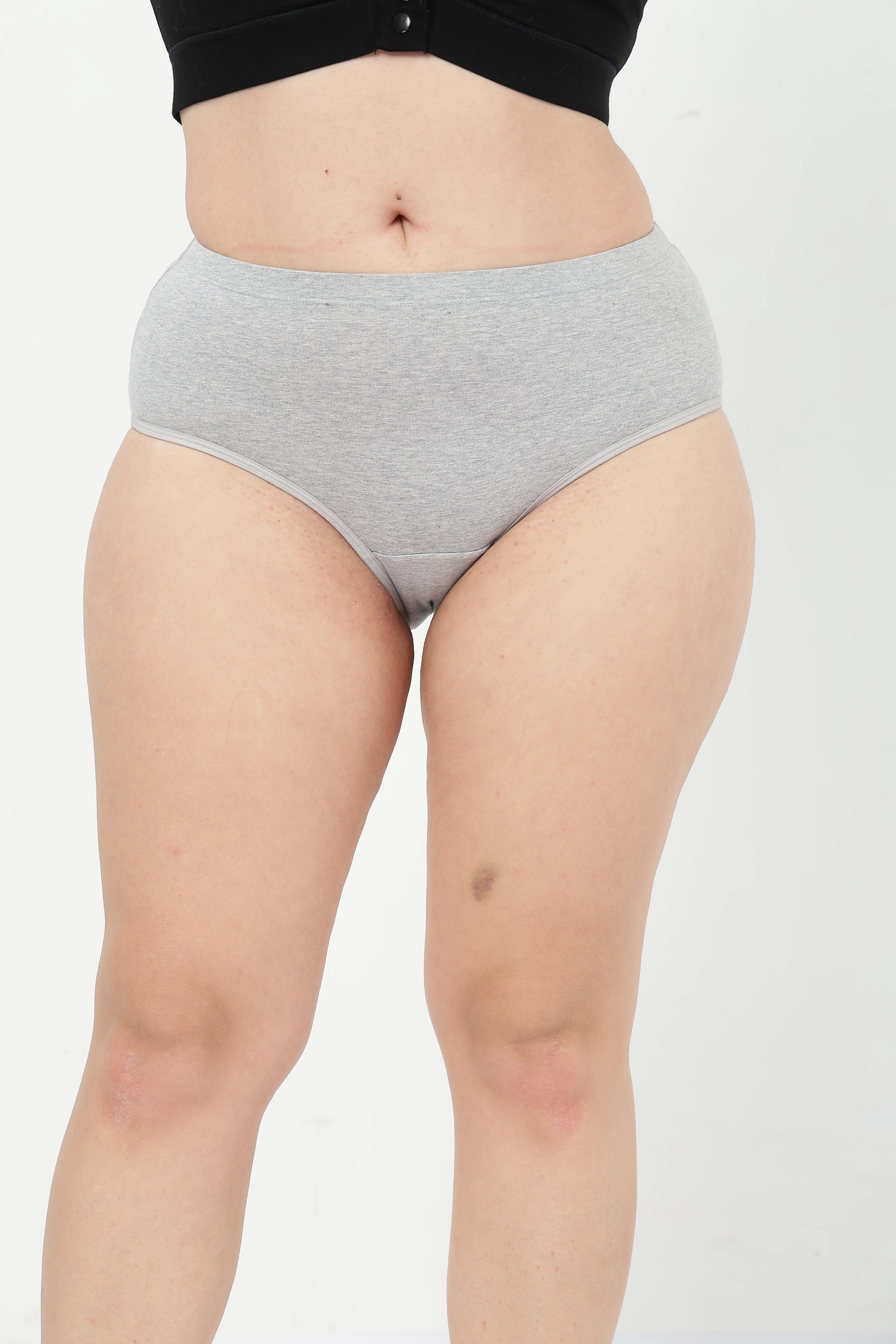 High-Waist Cotton Comfort Hipster (Pack of 3) (Black, Blush & Grey Melange) - Image 10