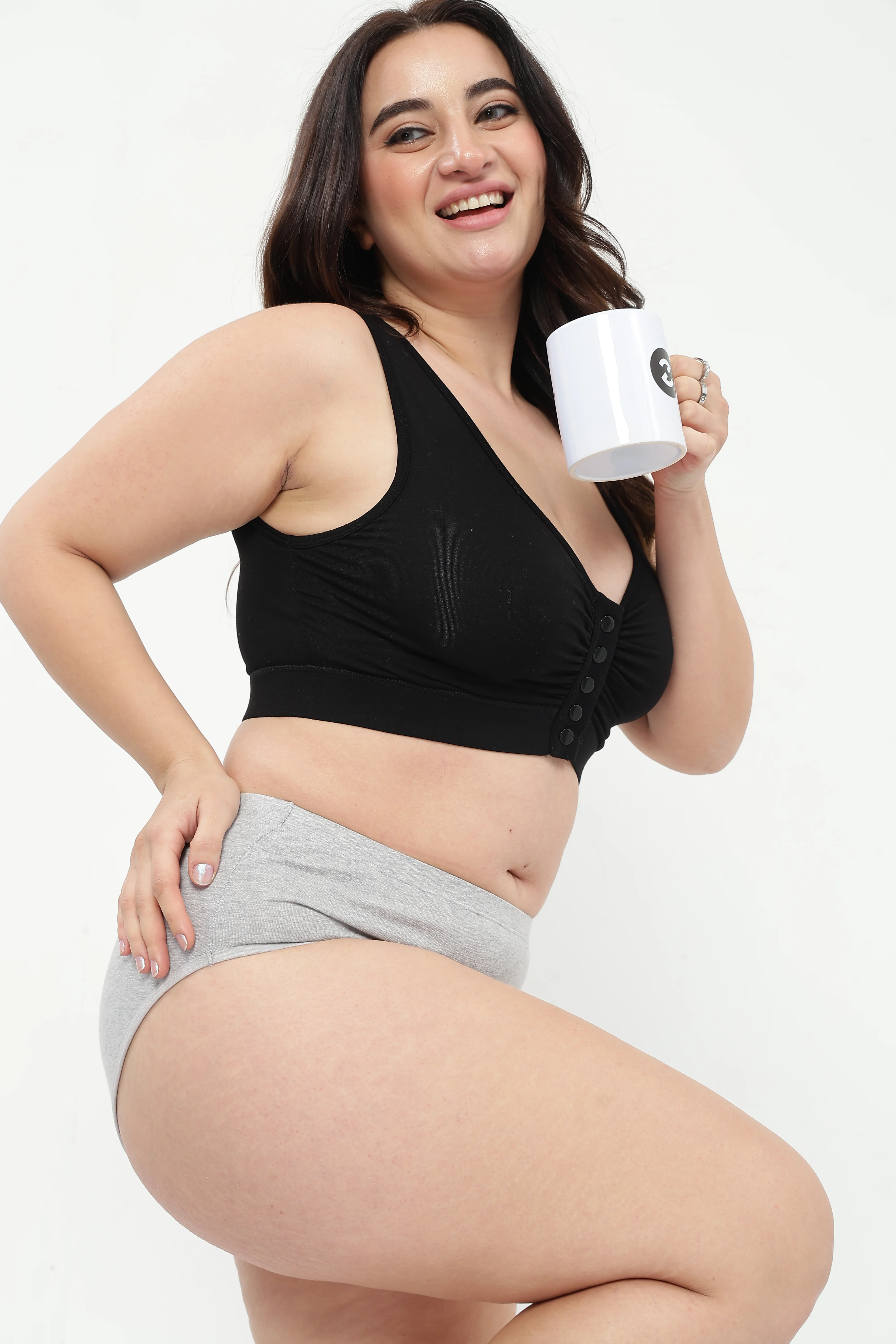 High-Waist Cotton Comfort Hipster (Pack of 3) (Black, Blush & Grey Melange) - Image 11
