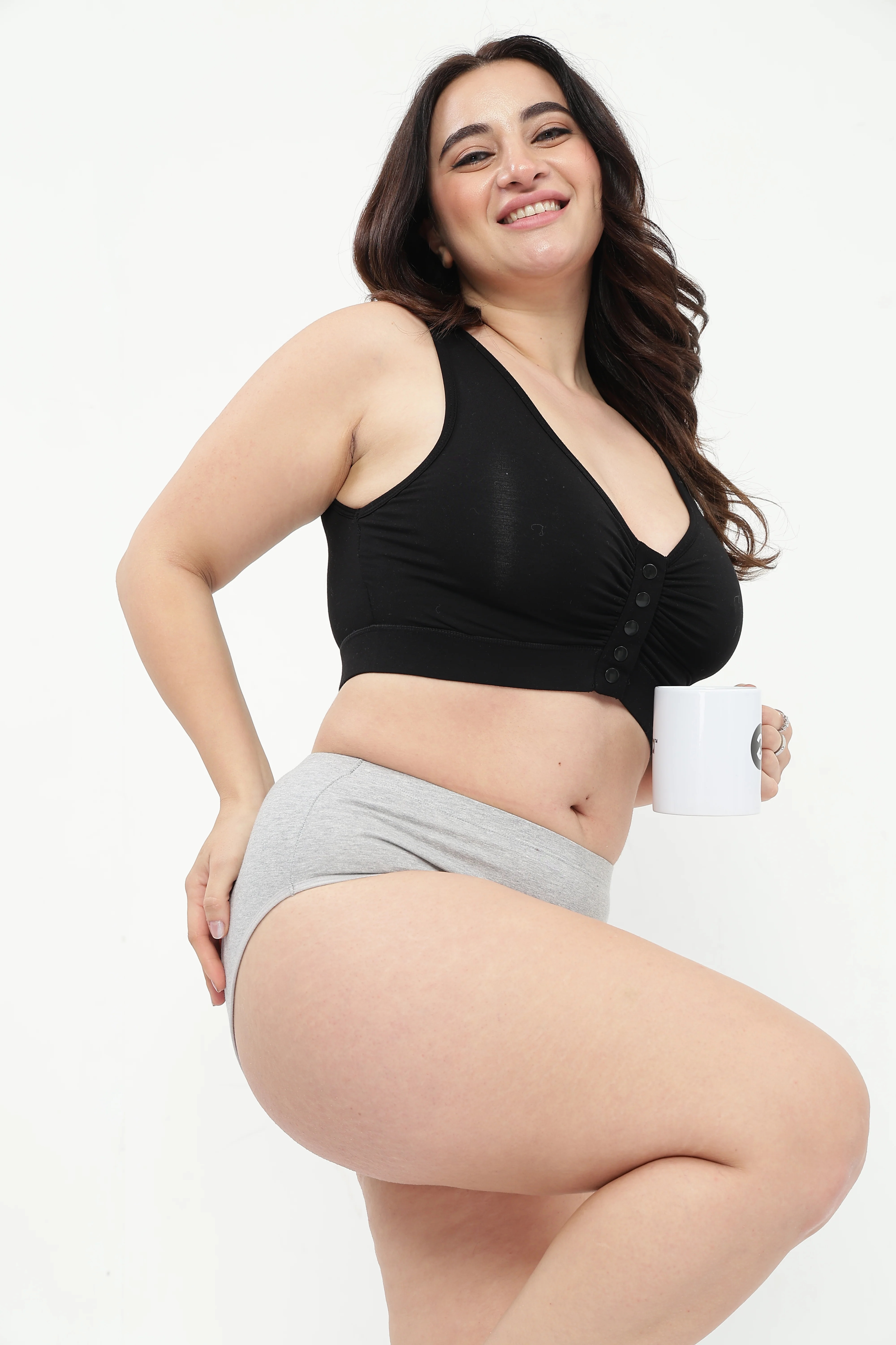 High-Waist Cotton Comfort Hipster (Pack of 3) (Black, Blush & Grey Melange) - Image 18