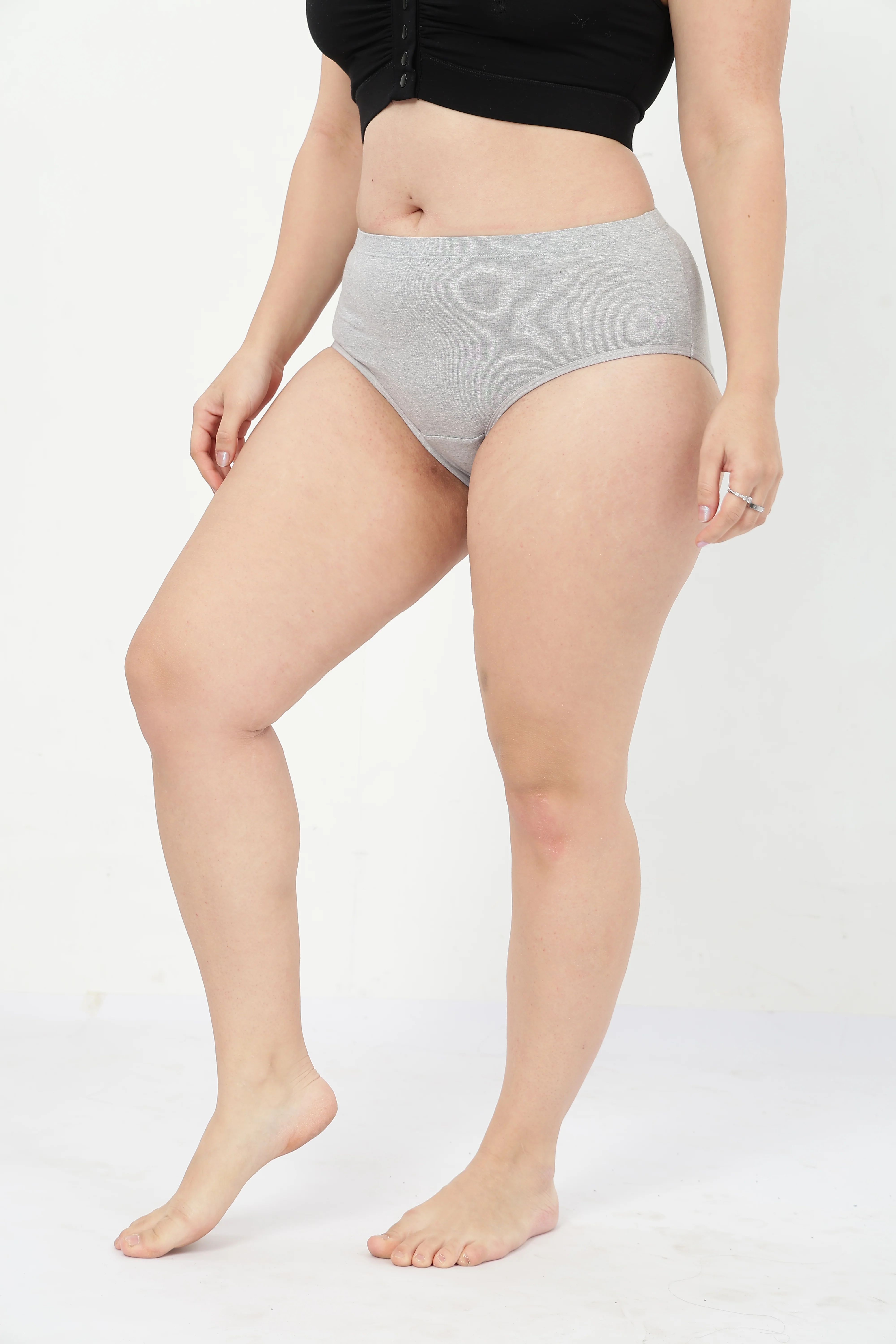 High-Waist Cotton Comfort Hipster (Pack of 3) (Black, Blush & Grey Melange) - Image 4