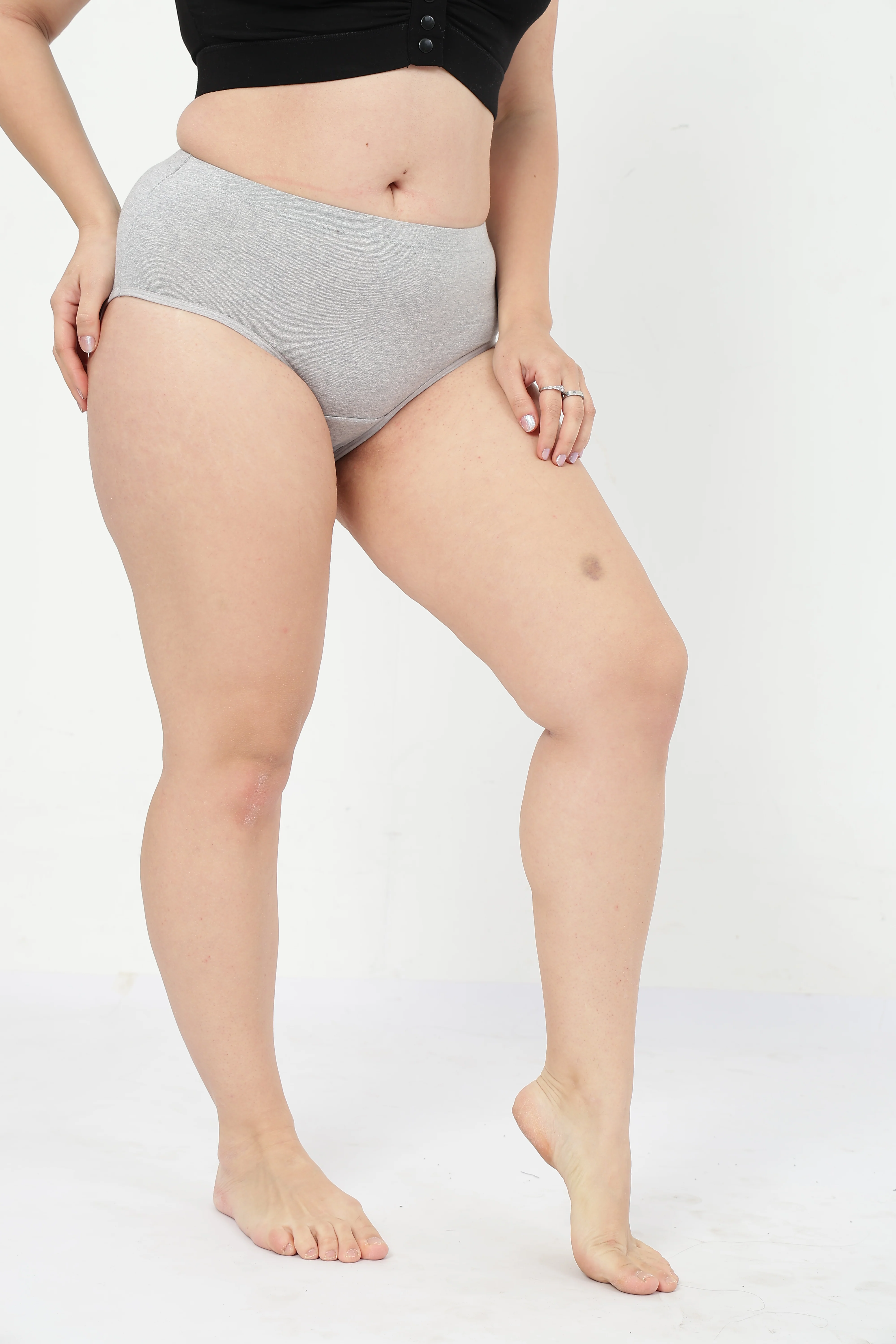 High-Waist Cotton Comfort Hipster (Pack of 3) (Black, Blush & Grey Melange) - Image 7