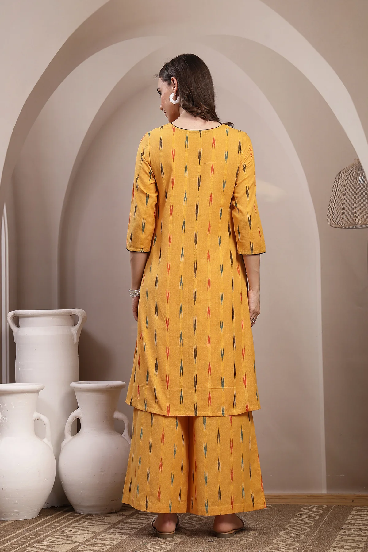Ikat A Line Zipless Maternity Co-ord Set - Mustard - Image 3