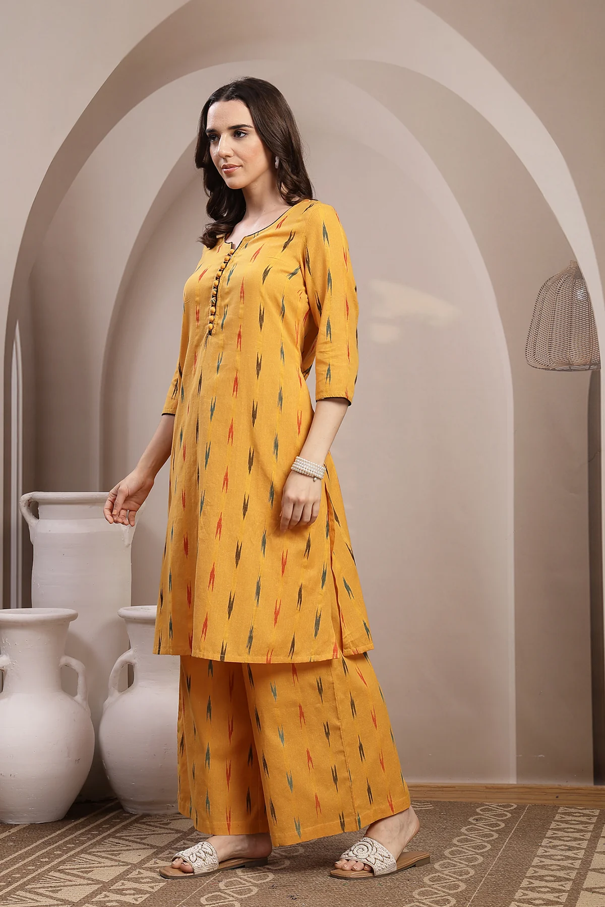 Ikat A Line Zipless Maternity Co-ord Set - Mustard - Image 5