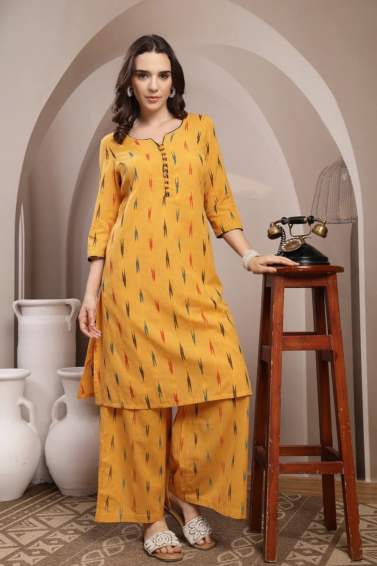 Ikat A Line Zipless Maternity Co-ord Set - Mustard - Image 7