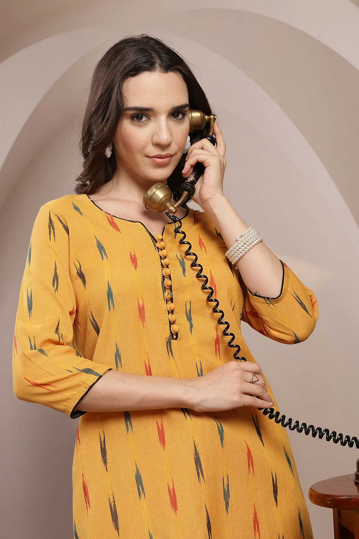 Ikat A Line Zipless Maternity Co-ord Set - Mustard - Image 8