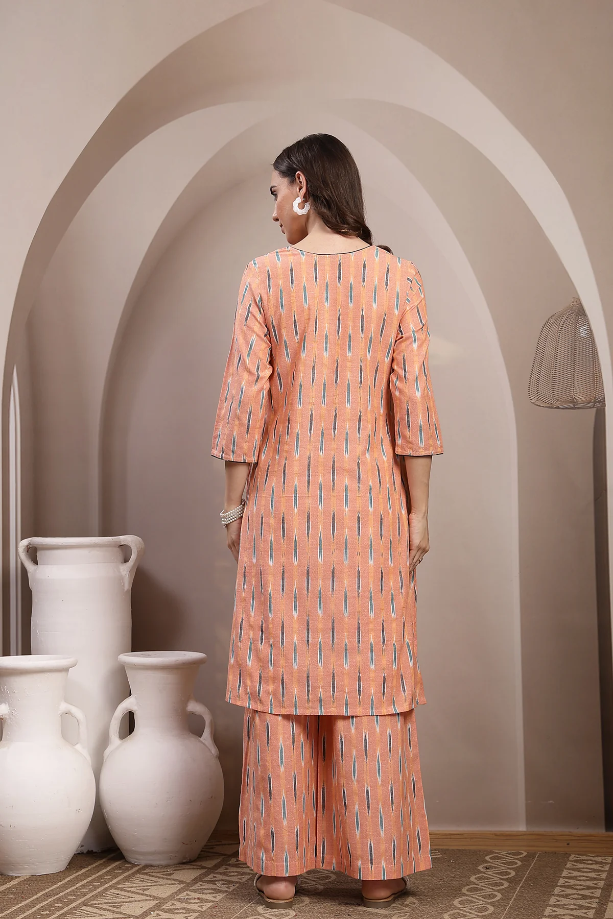 Ikat A Line Zipless Maternity Co-ord Set - Peach - Image 3