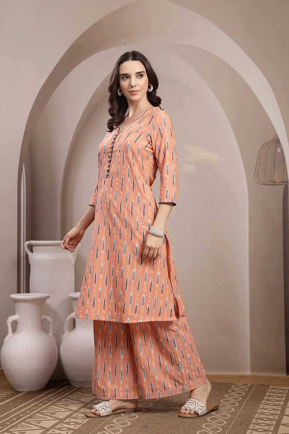 Ikat A Line Zipless Maternity Co-ord Set - Peach - Image 5