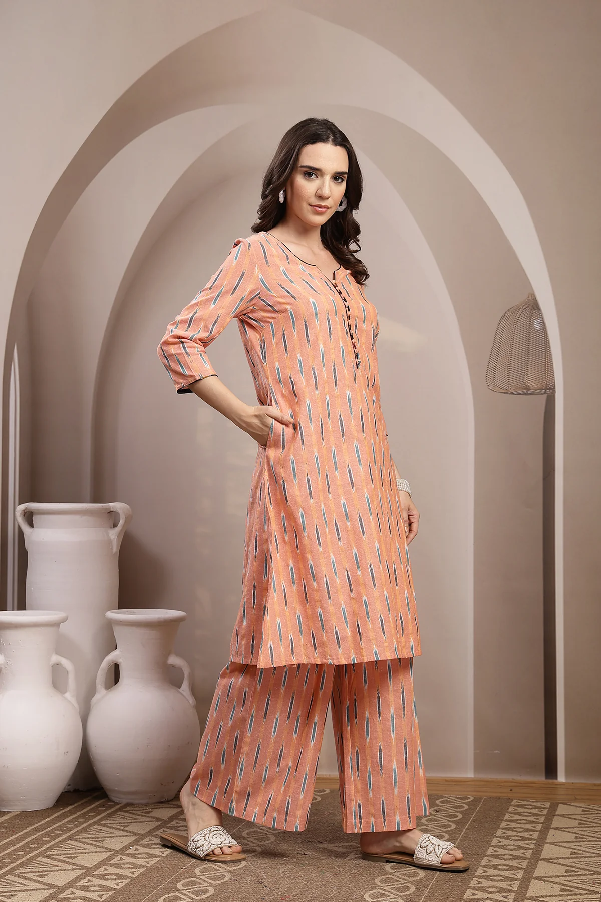 Ikat A Line Zipless Maternity Co-ord Set - Peach - Image 6