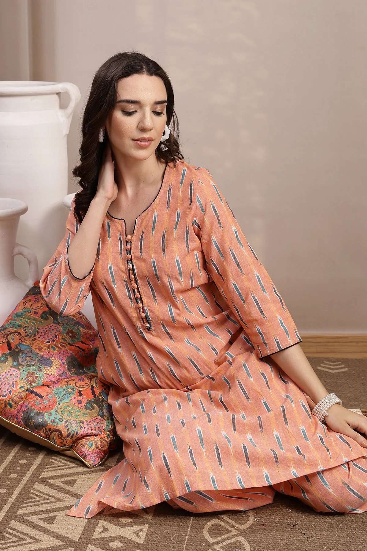 Ikat A Line Zipless Maternity Co-ord Set - Peach - Image 8
