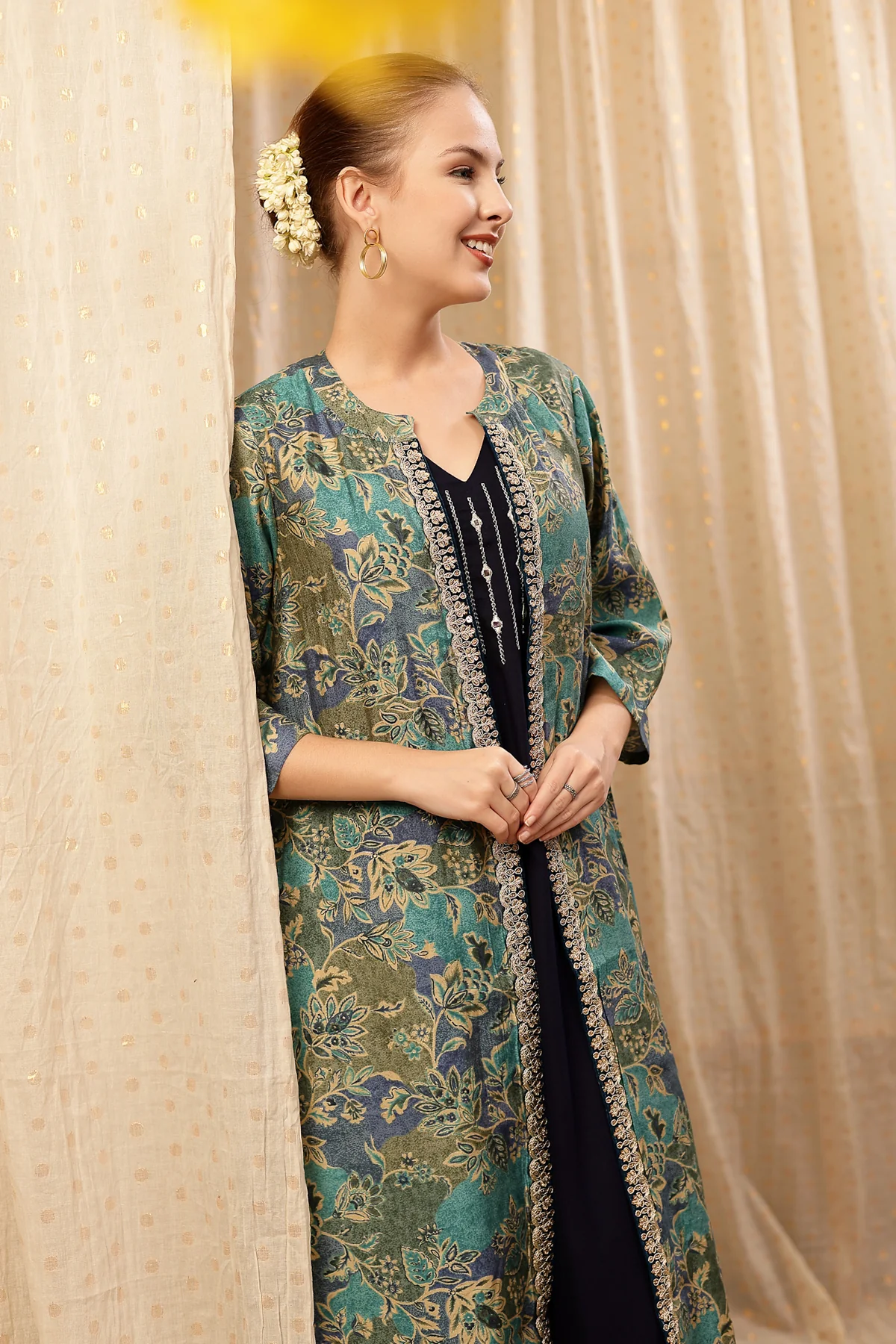 Laila – The Jewel-Tone Feeding Jacket Dress Set - Deep Navy - Image 12