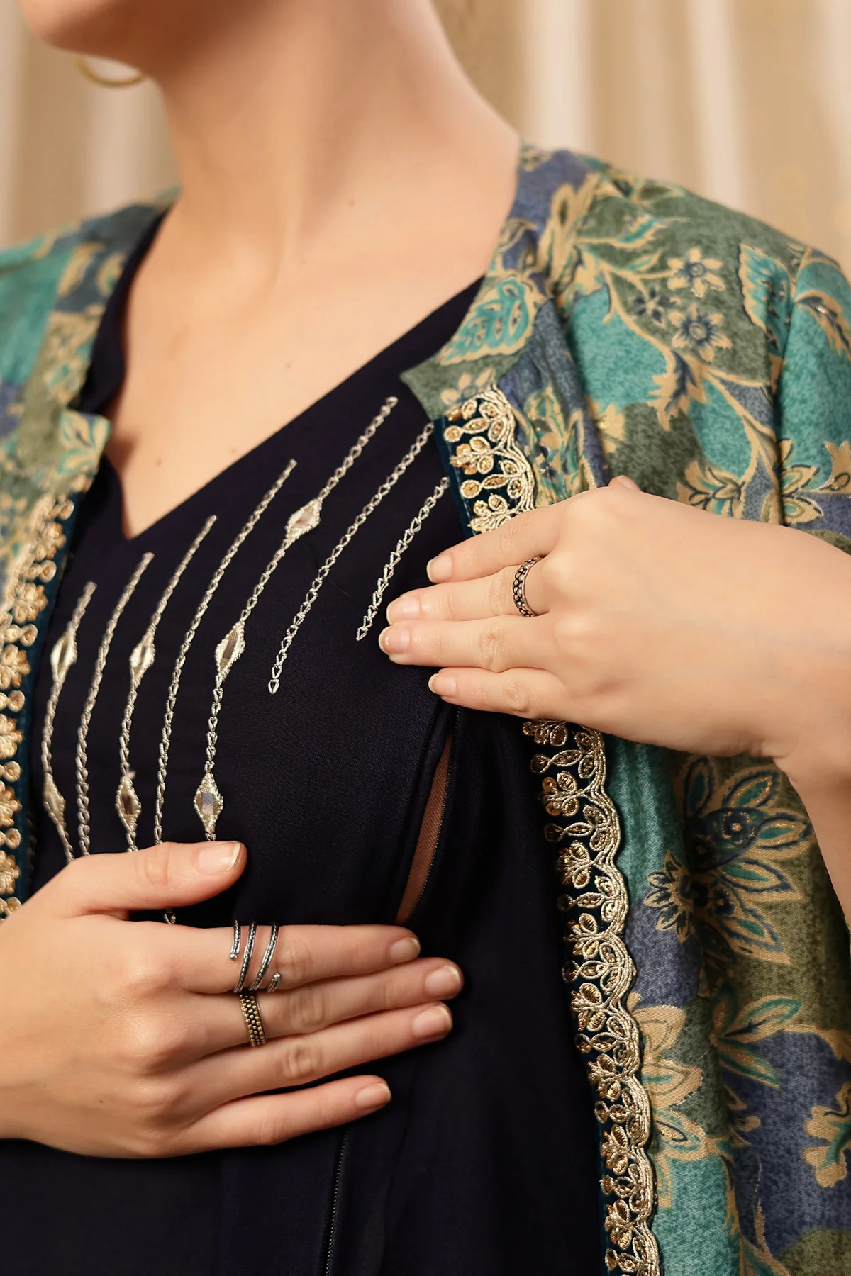 Laila – The Jewel-Tone Feeding Jacket Dress Set - Deep Navy - Image 2