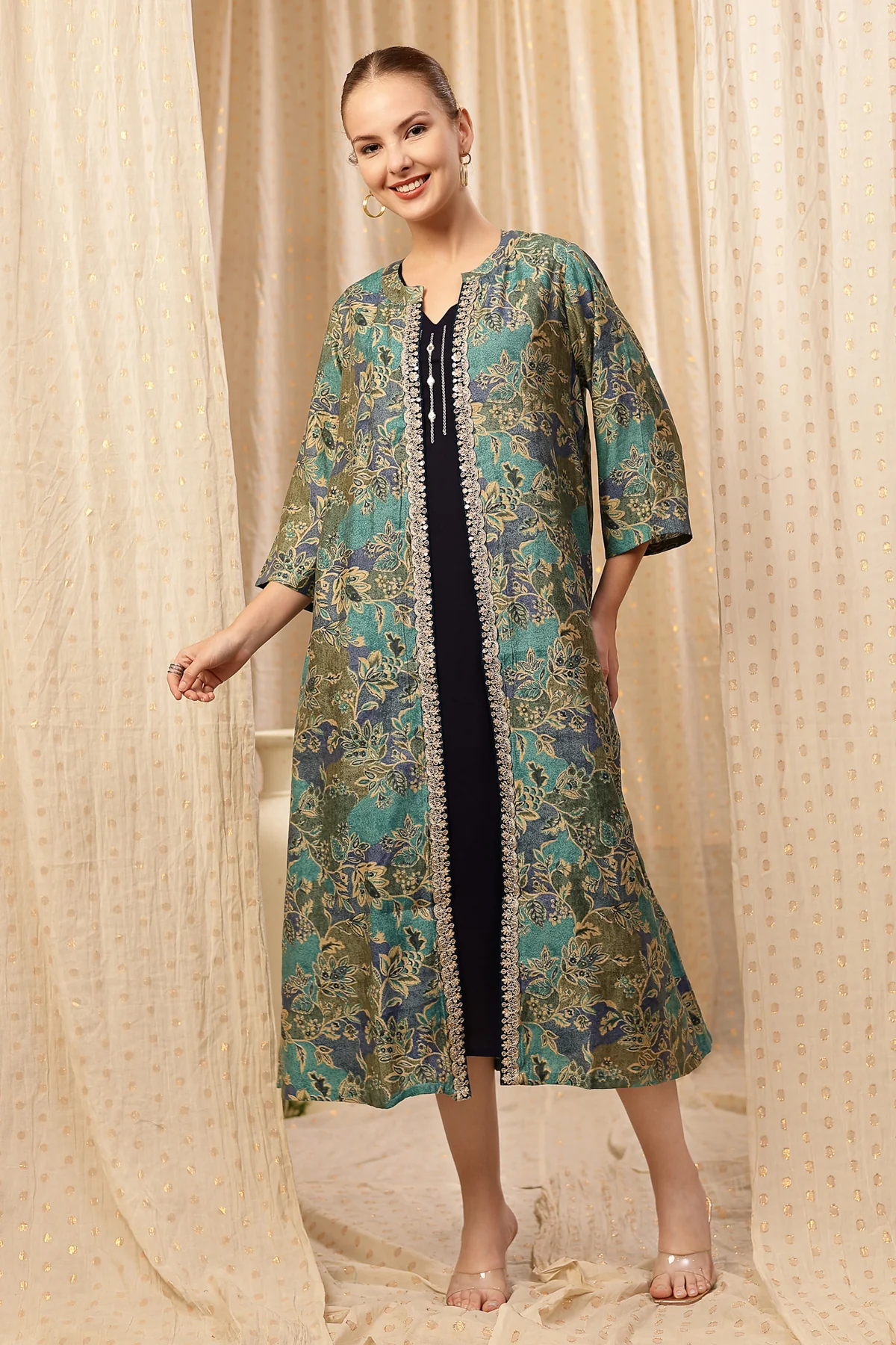 Laila – The Jewel-Tone Feeding Jacket Dress Set - Deep Navy - Image 4
