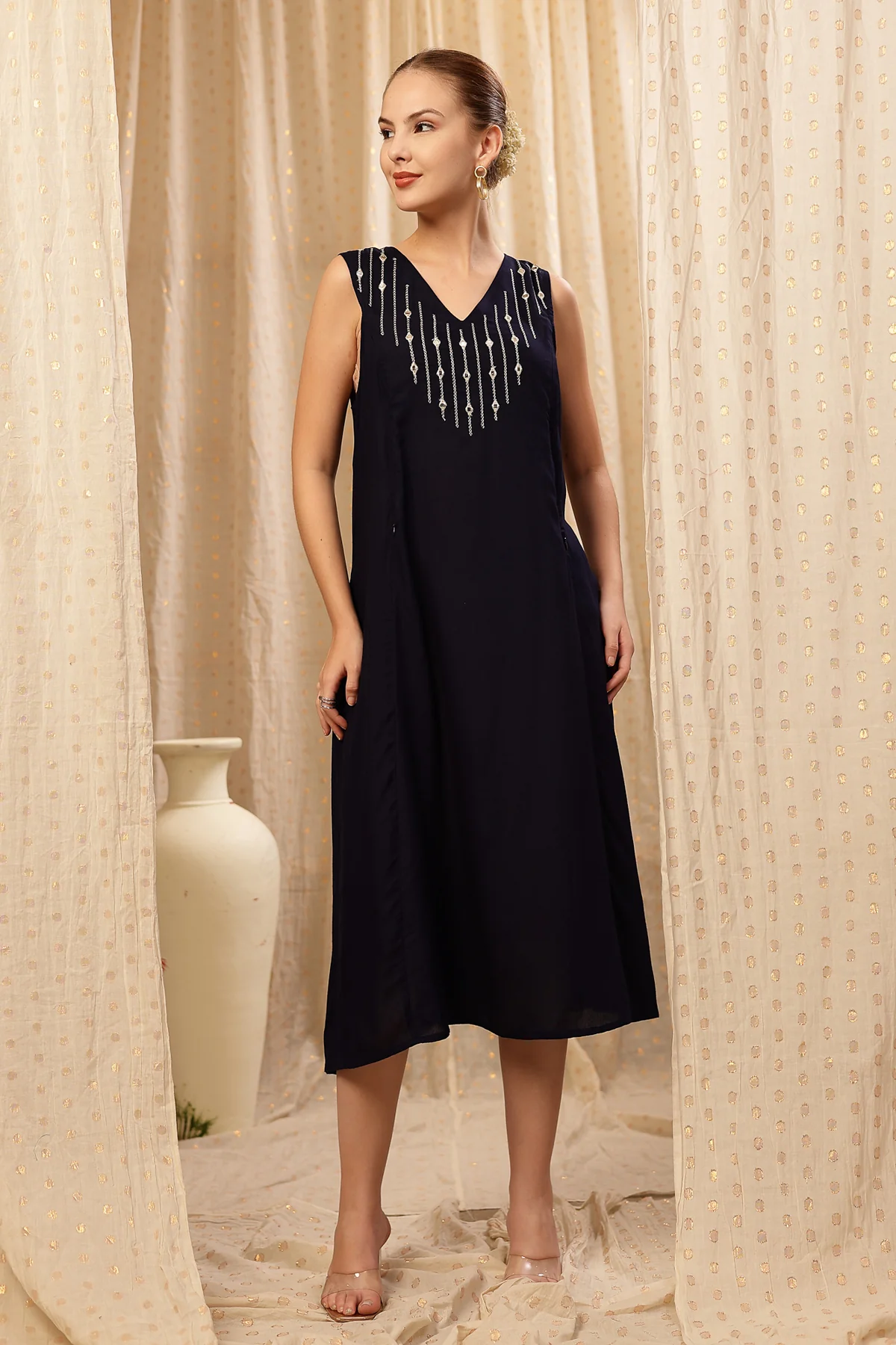Laila – The Jewel-Tone Feeding Jacket Dress Set - Deep Navy - Image 6