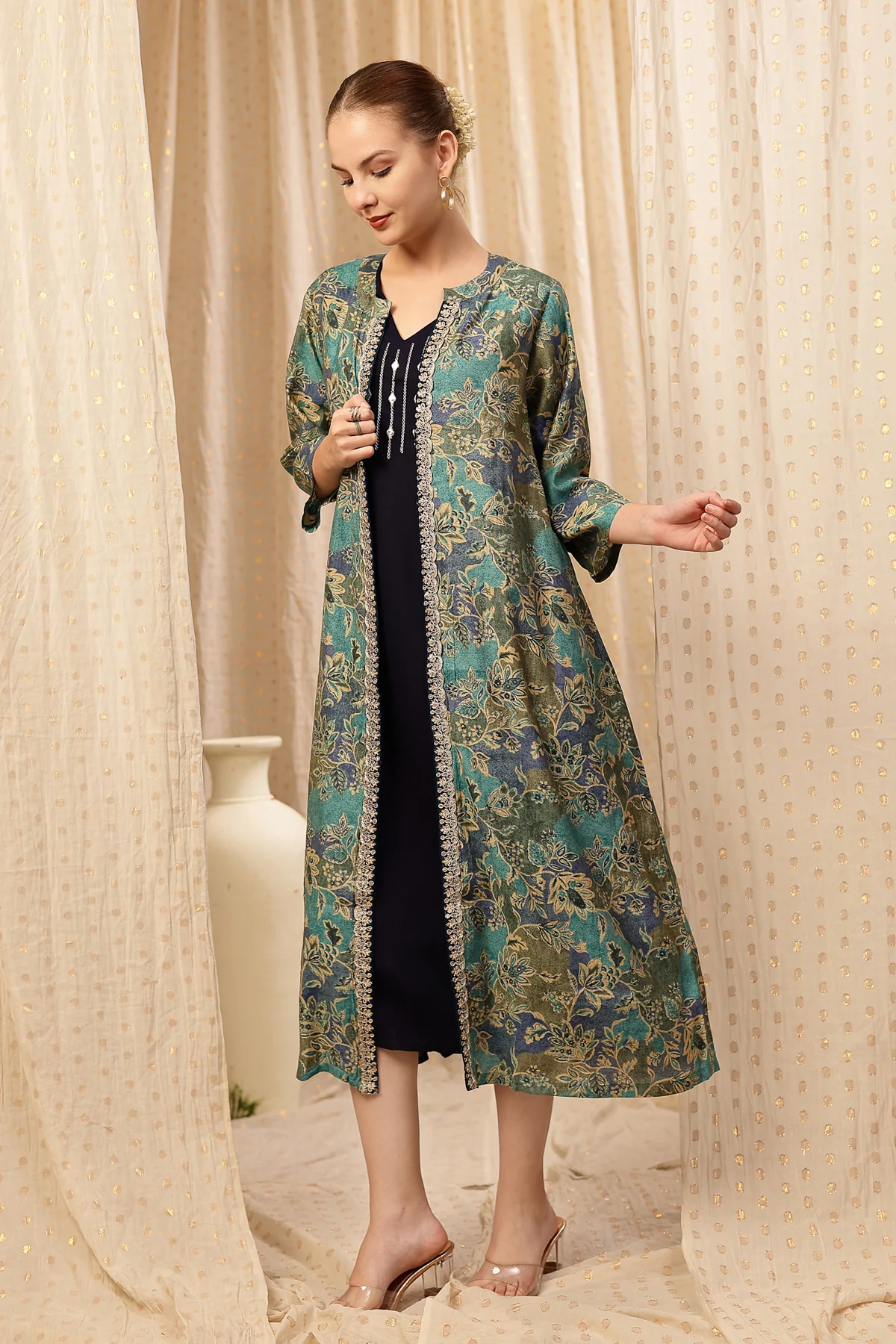 Laila – The Jewel-Tone Feeding Jacket Dress Set - Deep Navy - Image 9
