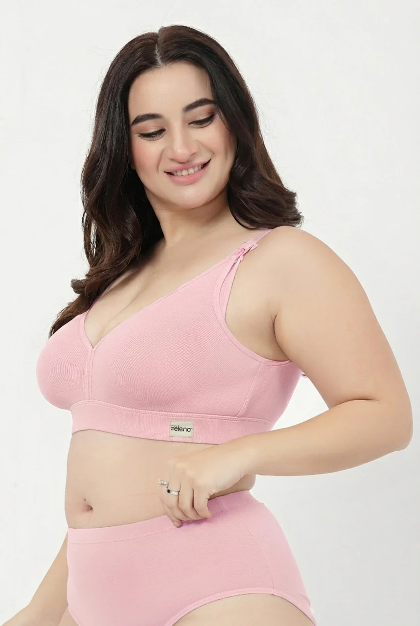 Lira Ribbed Cotton Nursing Padded Bra - Baby Pink - Image 10