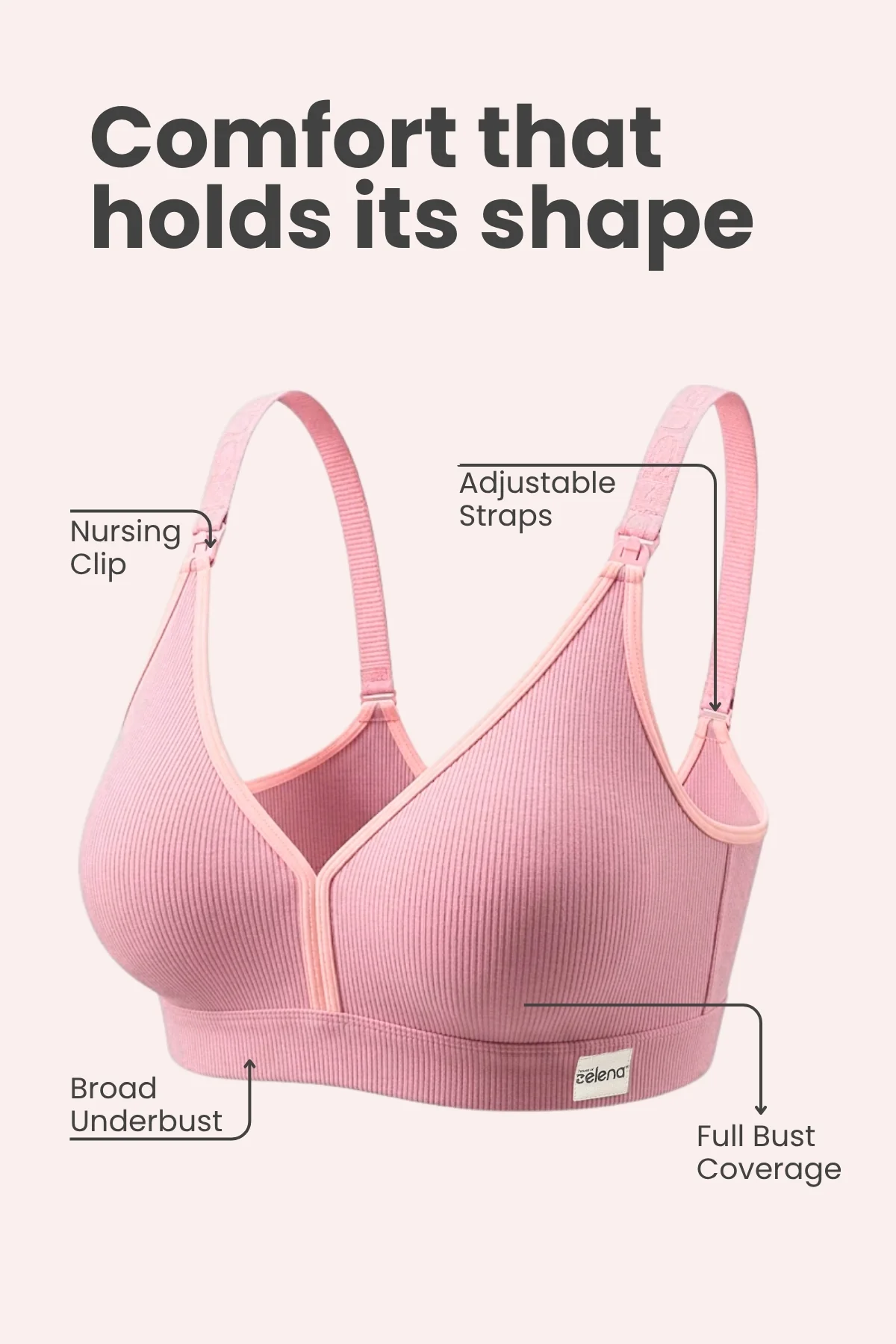Lira Ribbed Cotton Nursing Padded Bra - Baby Pink - Image 2