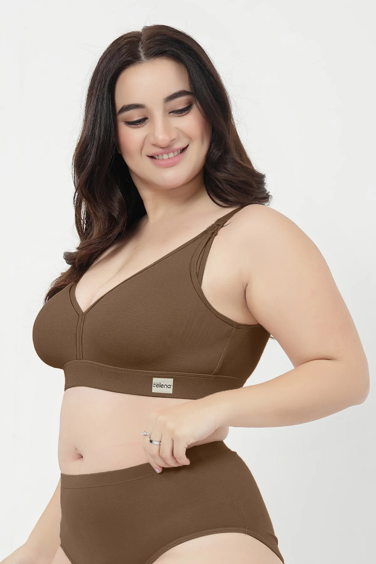 Lira Ribbed Cotton Nursing Padded Bra - Mocha - Image 10