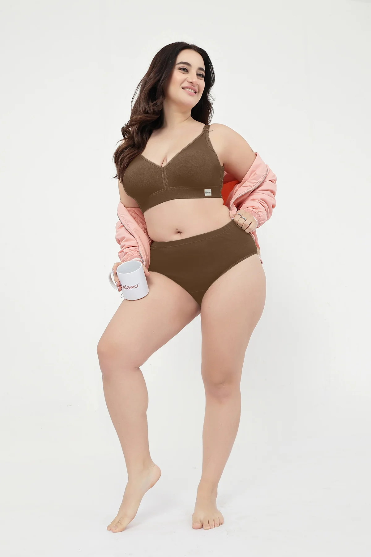Lira Ribbed Cotton Nursing Padded Bra - Mocha - Image 11
