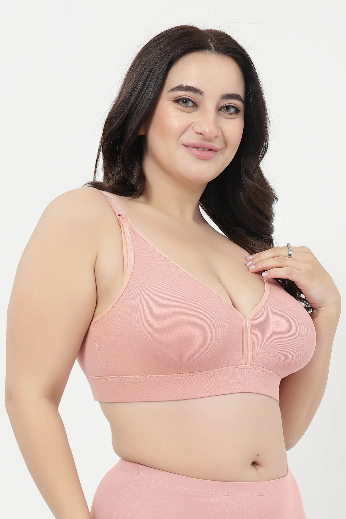Lira Ribbed Cotton Nursing Padded Bra - Rose Gold - Image 10