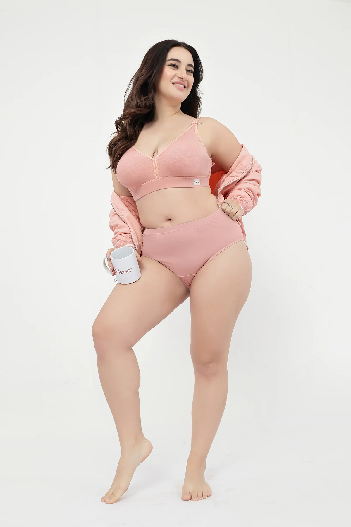 Lira Ribbed Cotton Nursing Padded Bra - Rose Gold - Image 14
