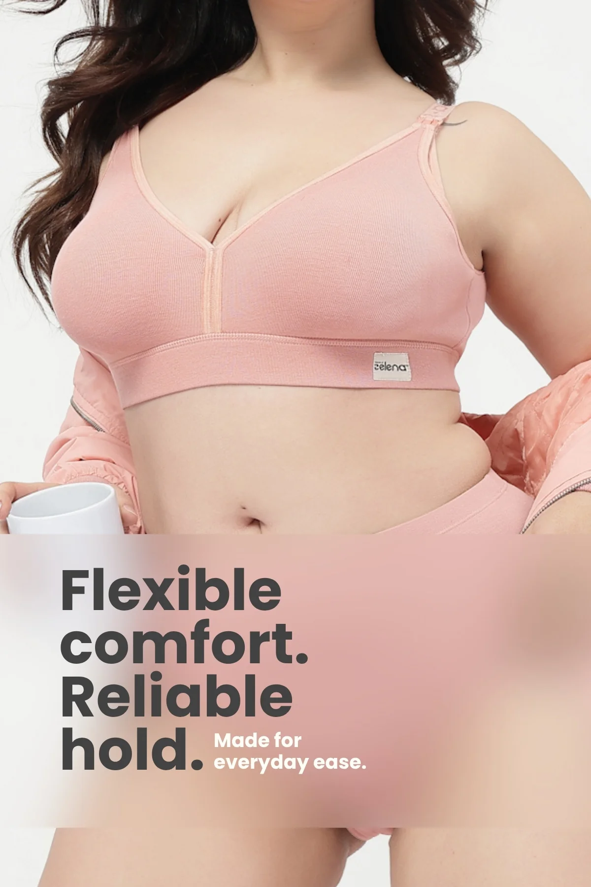 Lira Ribbed Cotton Nursing Padded Bra - Rose Gold - Image 3