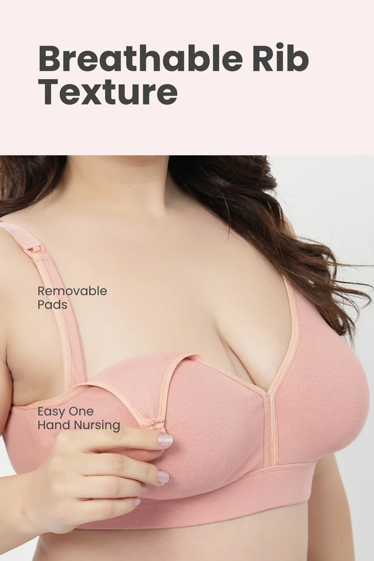 Lira Ribbed Cotton Nursing Padded Bra - Rose Gold - Image 4