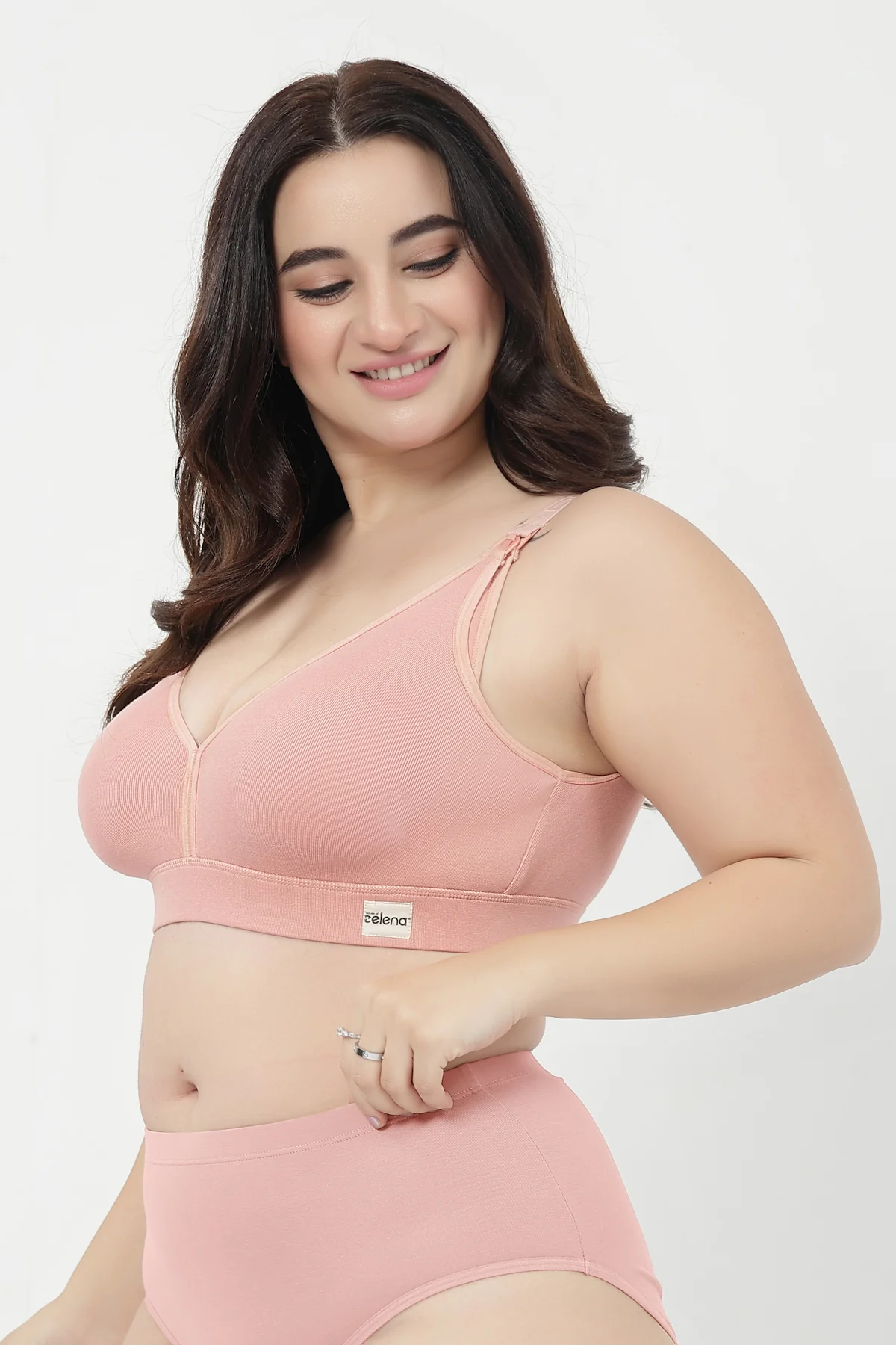 Lira Ribbed Cotton Nursing Padded Bra - Rose Gold - Image 9