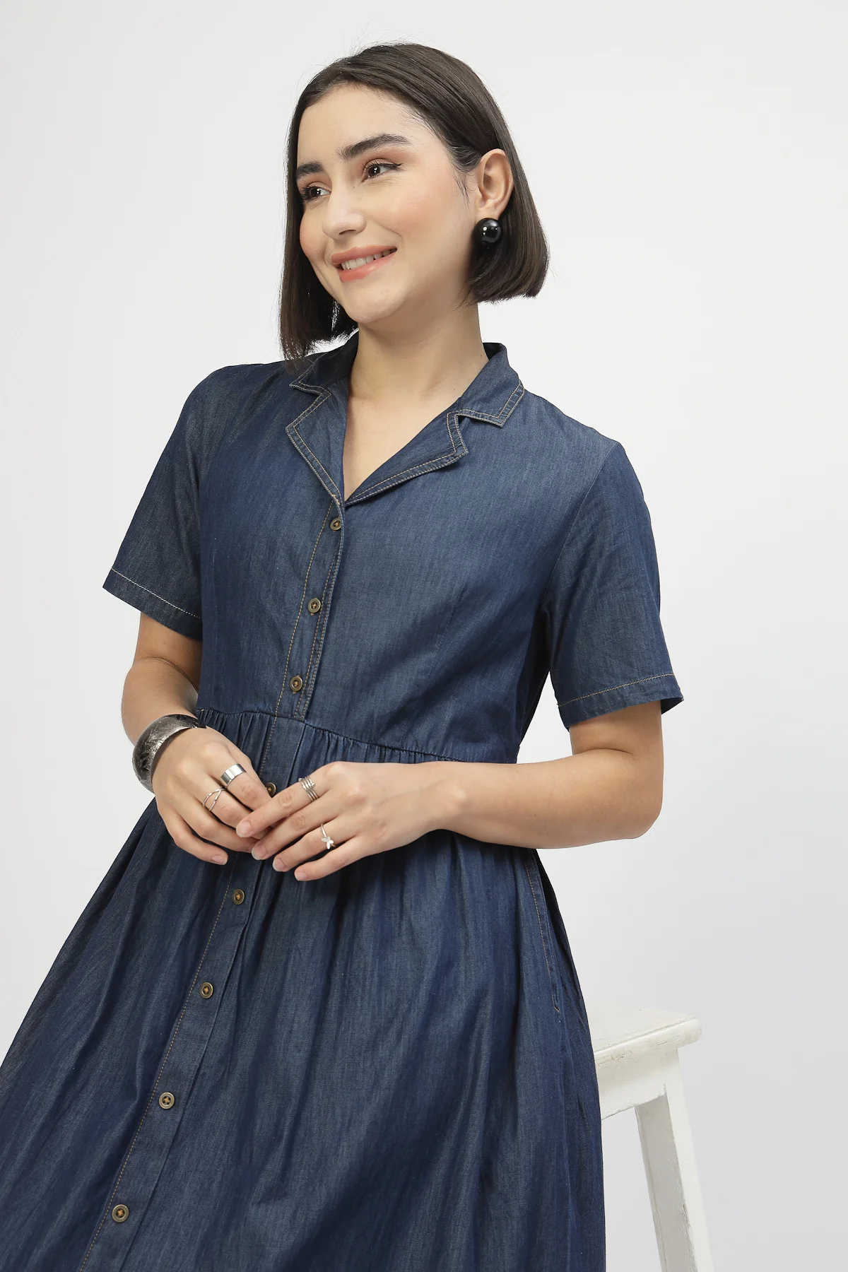 Maternity Denim Zipless Feeding Dress - Denim Blue - Image 11