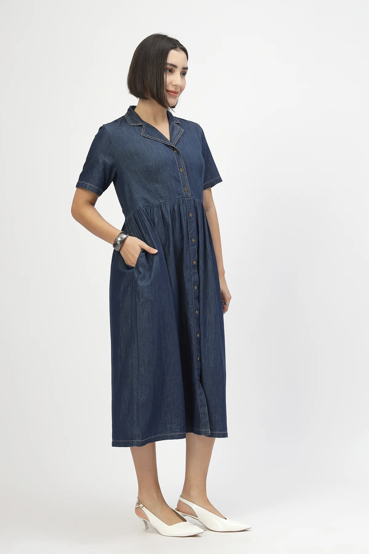Maternity Denim Zipless Feeding Dress - Denim Blue - Image 2