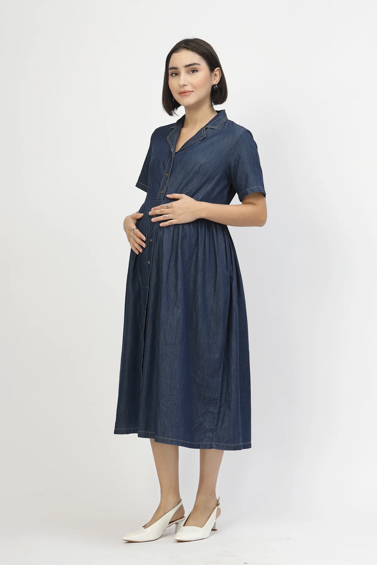 Maternity Denim Zipless Feeding Dress - Denim Blue - Image 3