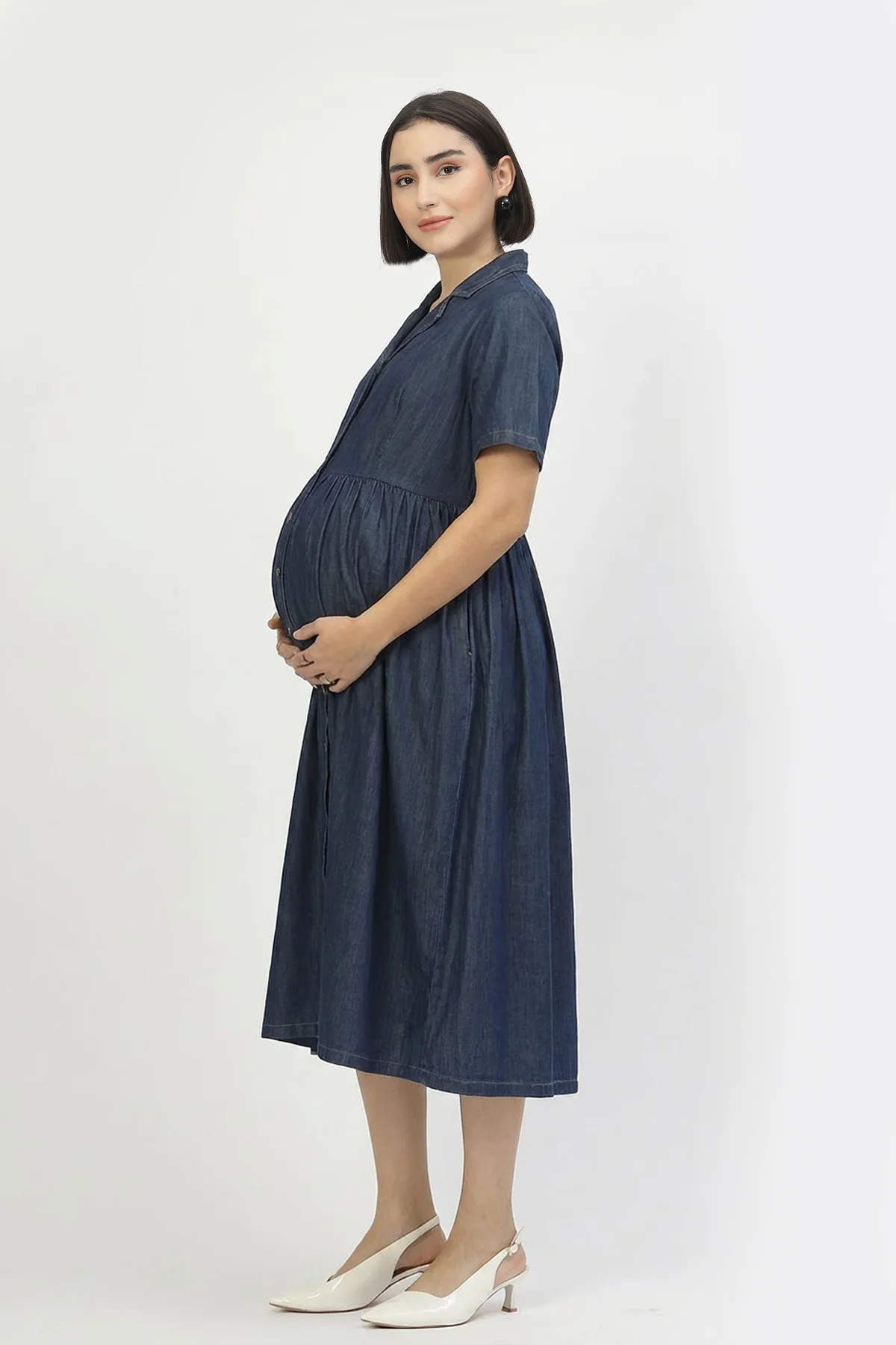 Maternity Denim Zipless Feeding Dress - Denim Blue - Image 6