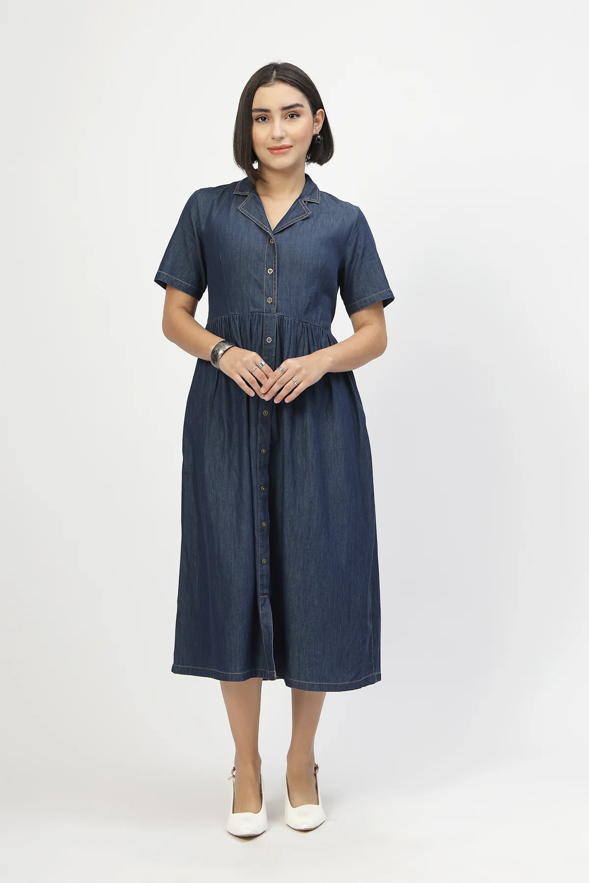 Maternity Denim Zipless Feeding Dress - Denim Blue - Image 7