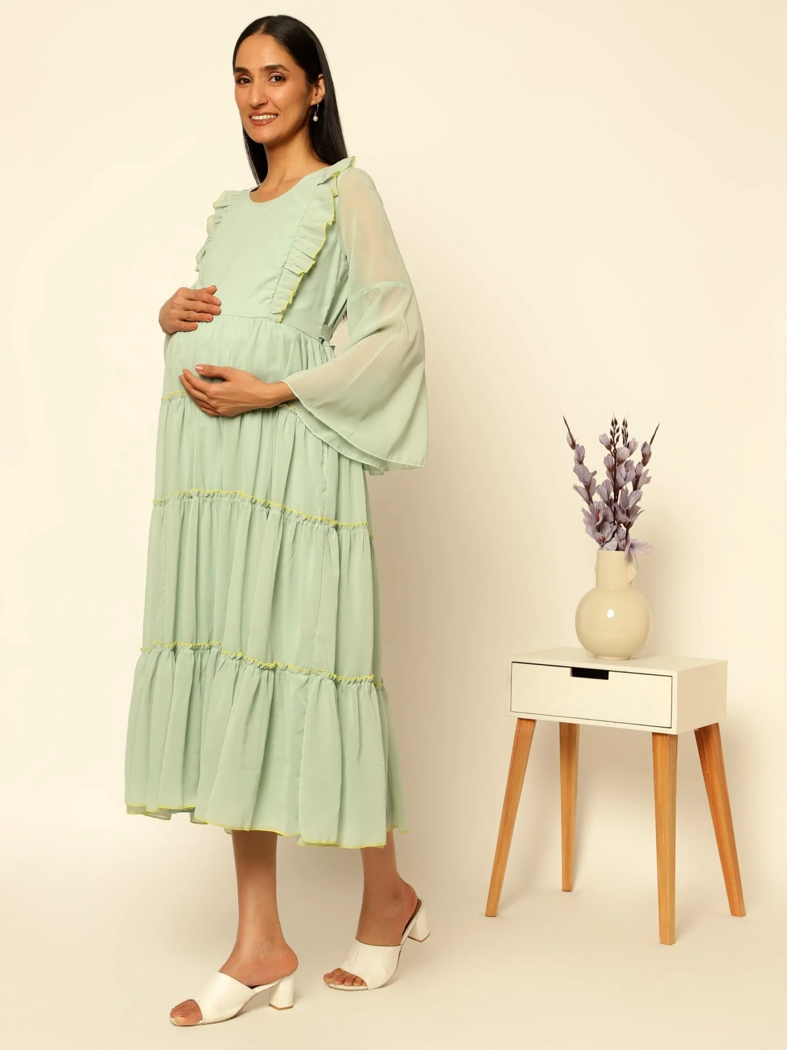 Maternity Photoshoot Special : Light Green Gown with Pocket - Image 4
