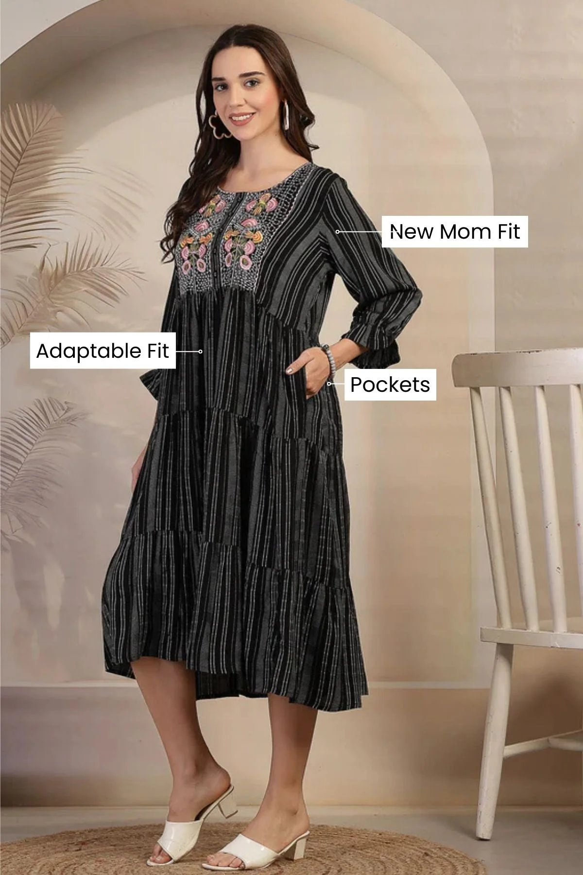 Midnight Stripe Zipless Maternity Feeding Dress - Image 12