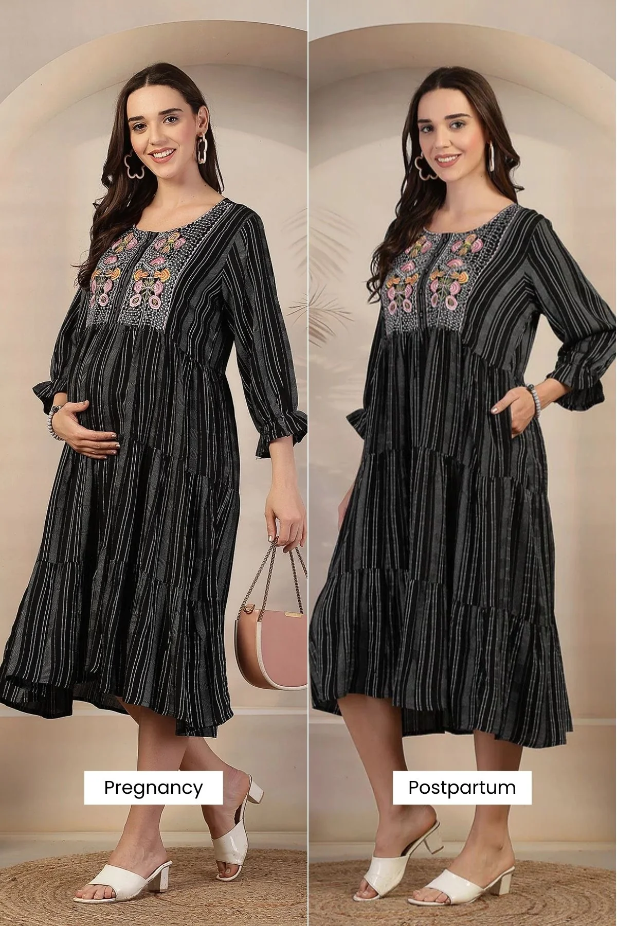 Midnight Stripe Zipless Maternity Feeding Dress - Image 4