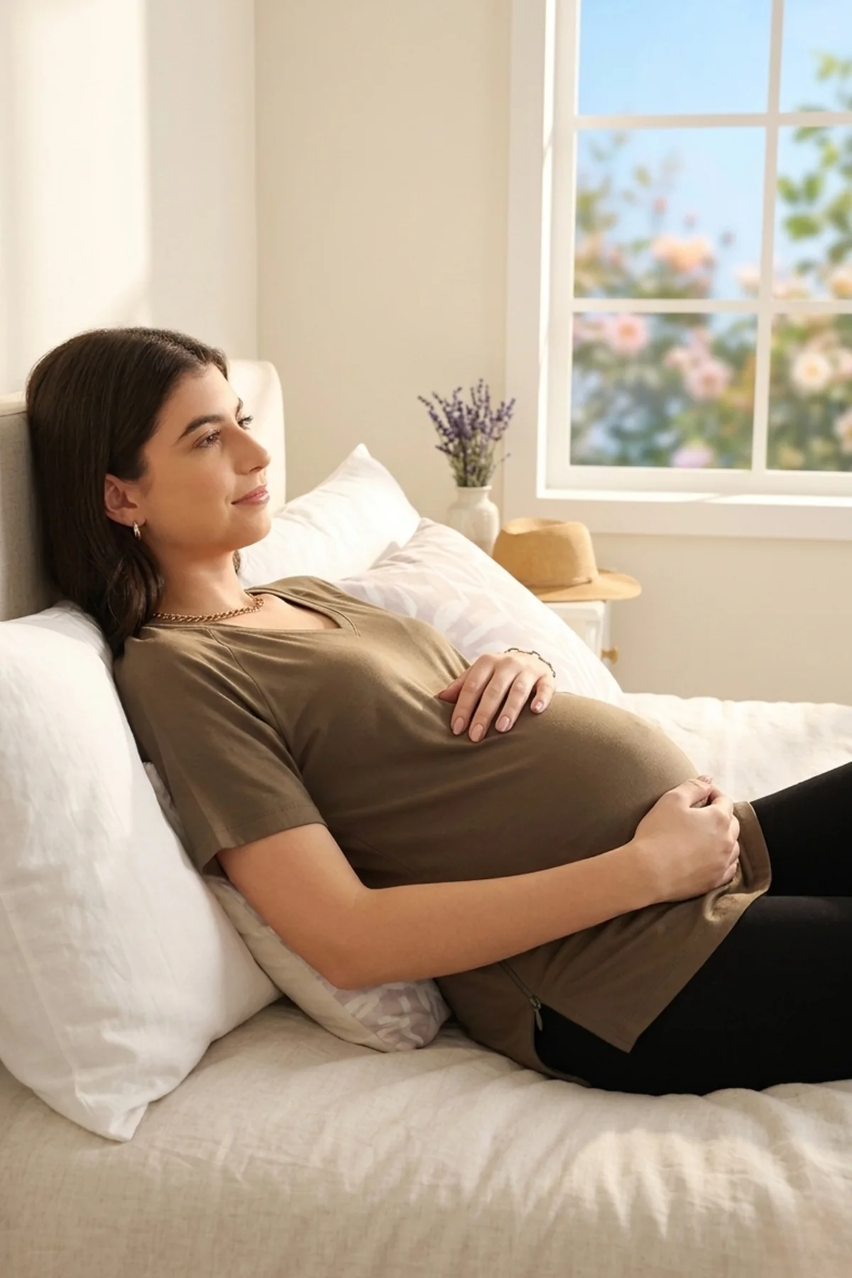 Mocha Solid Nursing Top with Side Zip Access