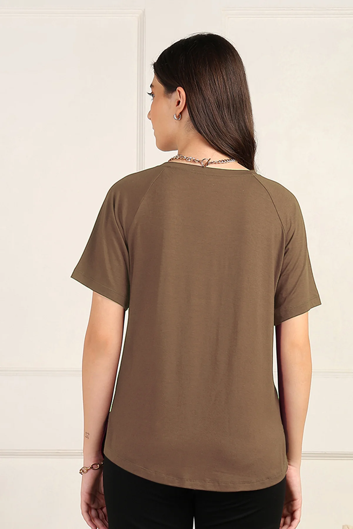 Mocha Solid Nursing Top with Side Zip Access - Image 4