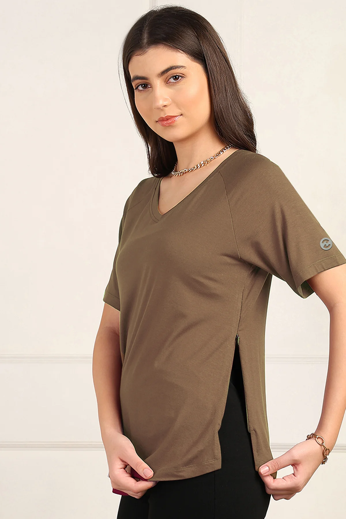 Mocha Solid Nursing Top with Side Zip Access - Image 7