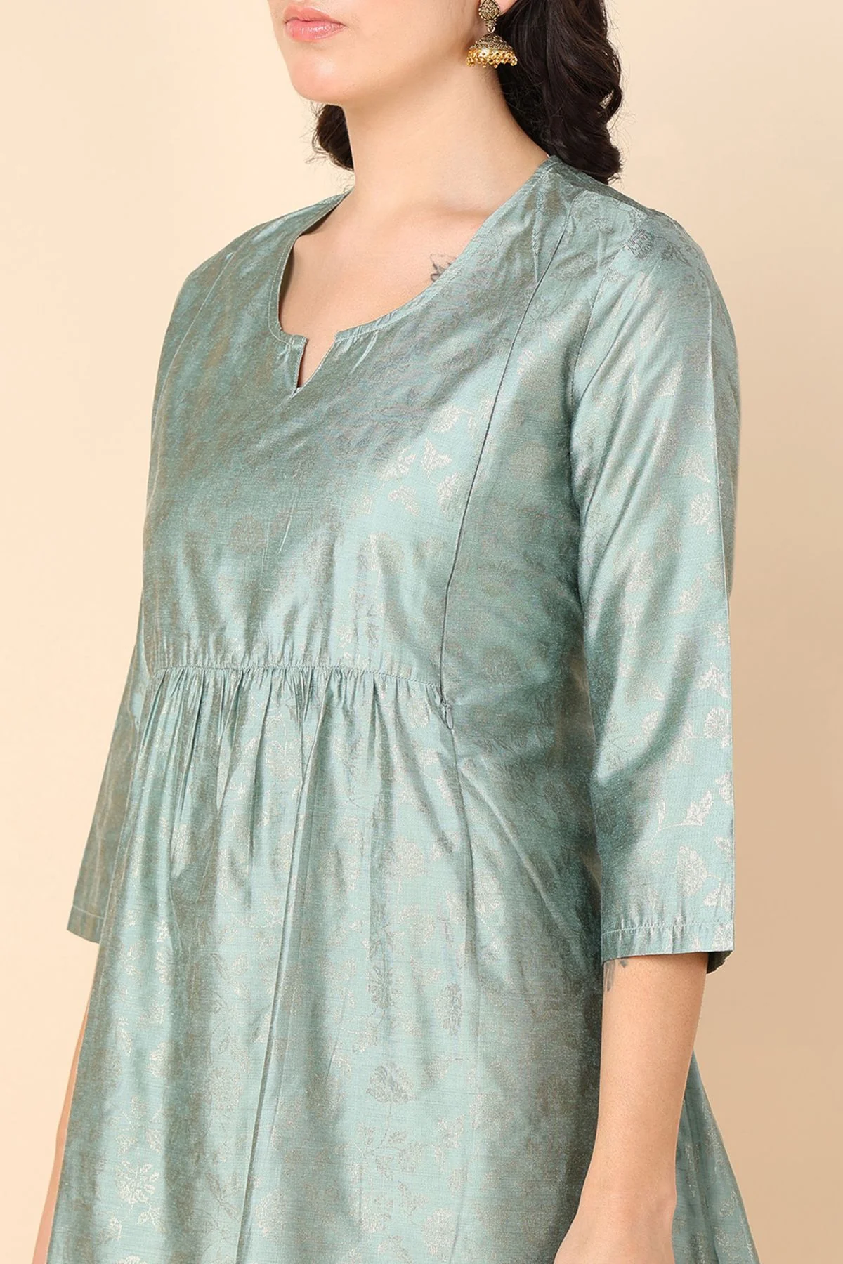 Pebble Grey Printed Maternity Short Top with Pocket - Image 3