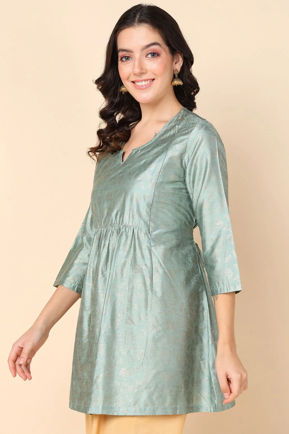 Pebble Grey Printed Maternity Short Top with Pocket - Image 4