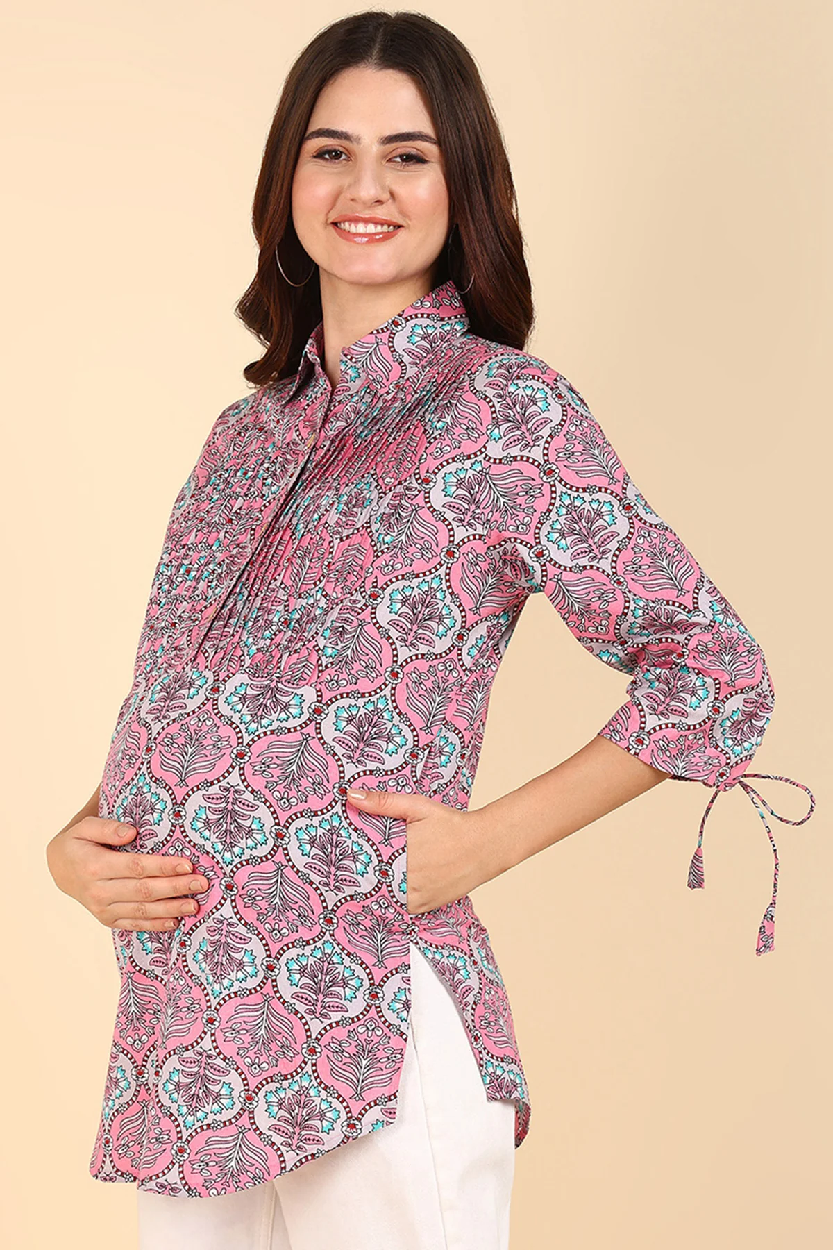 Floral 100% Cotton Zipless Maternity Kurti Top - Image 5