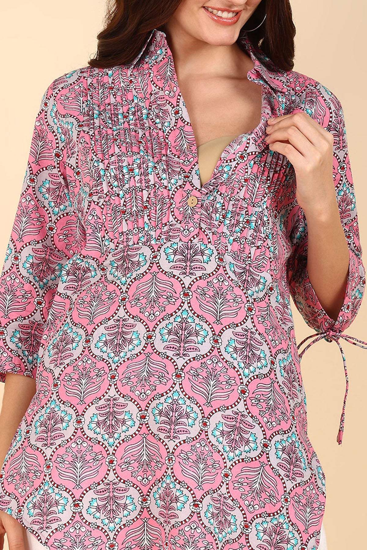 Floral 100% Cotton Zipless Maternity Kurti Top - Image 7