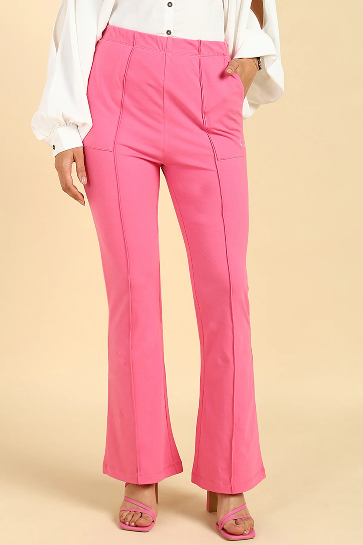 Pleated Cotton Pink Maternity Pants (Pregnancy & Postpartum) - Image 4