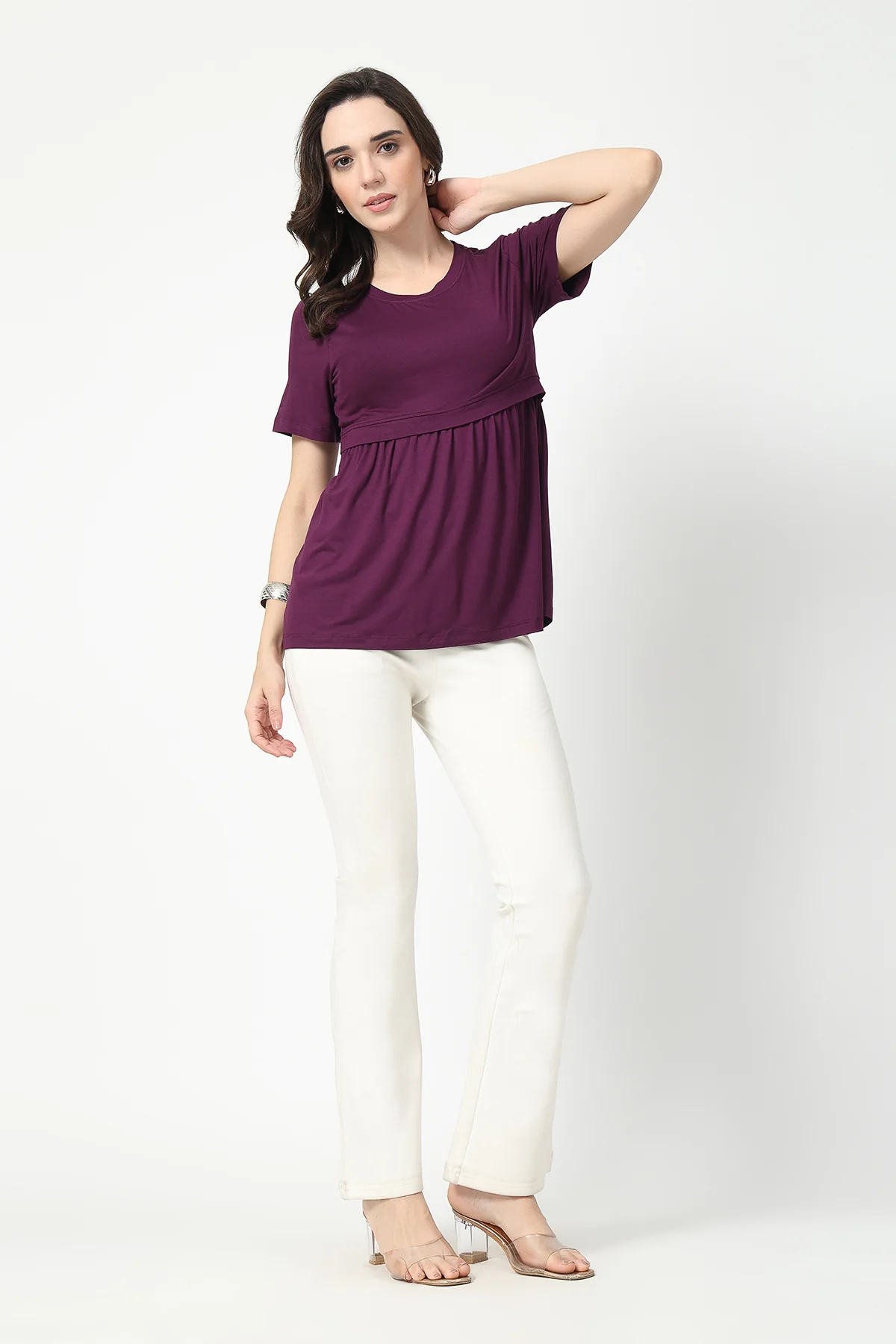 Plum Maternity Zipless Feeding Gathered Top - Image 7