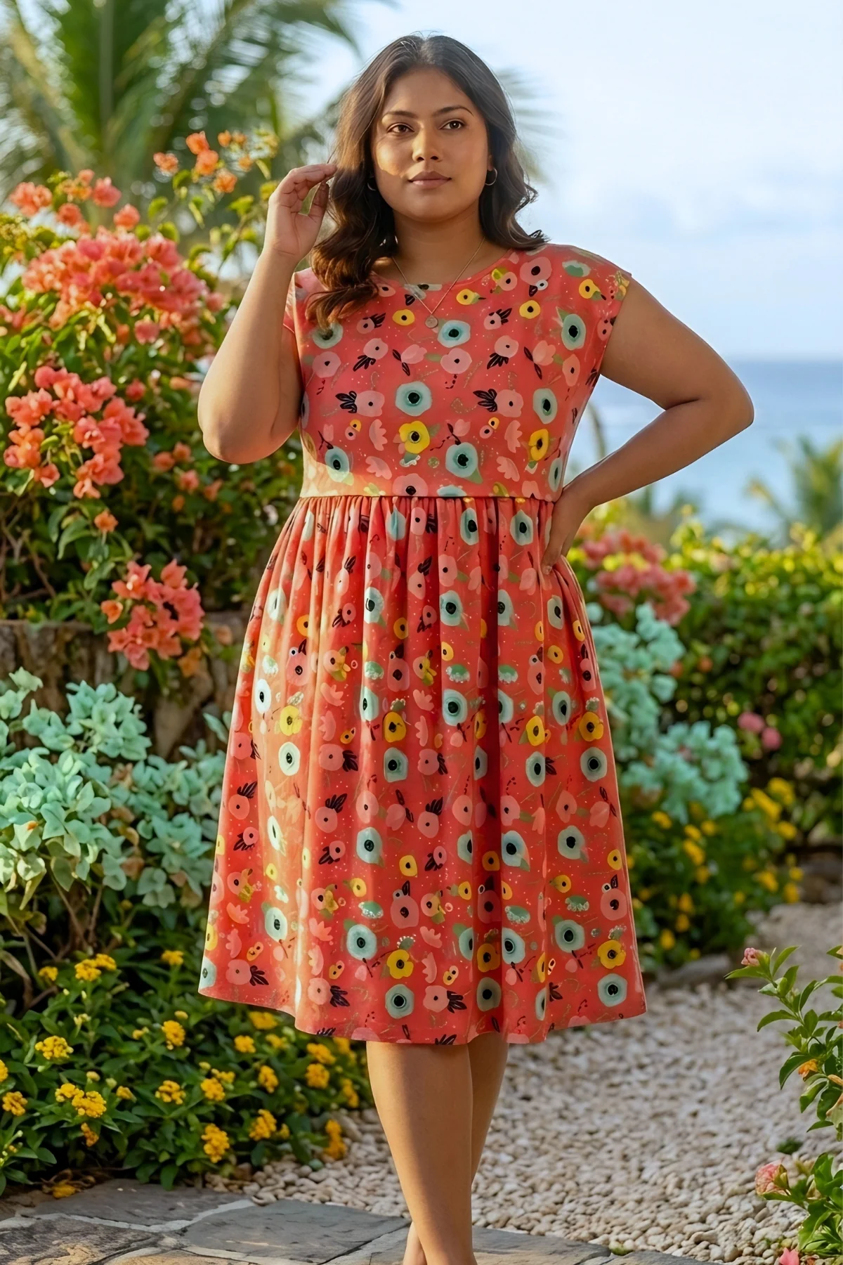 Red Floral Printed Maternity Zipless Feeding Dress - Image 6