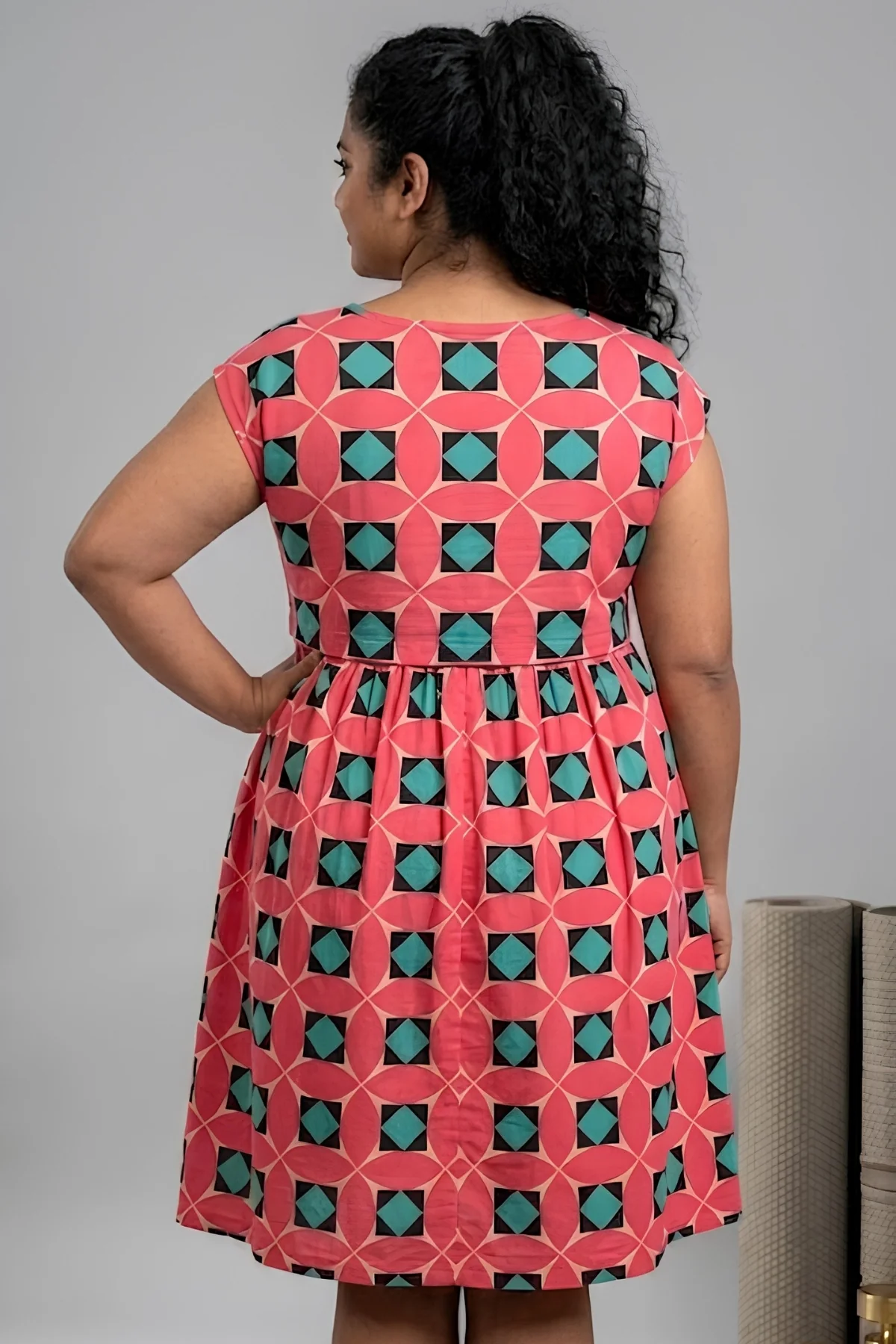 Red Geometric Print Maternity Zipless Feeding Dress - Image 4