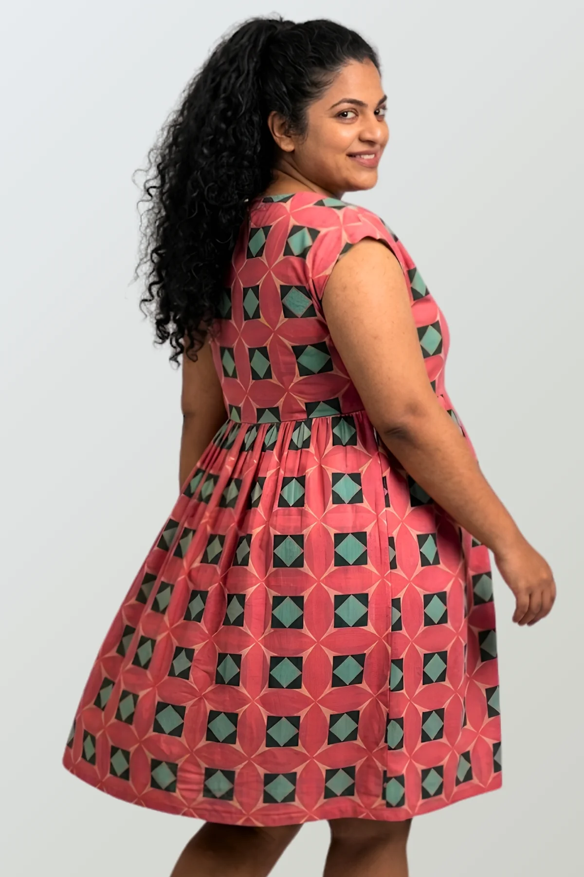 Red Geometric Print Maternity Zipless Feeding Dress - Image 6