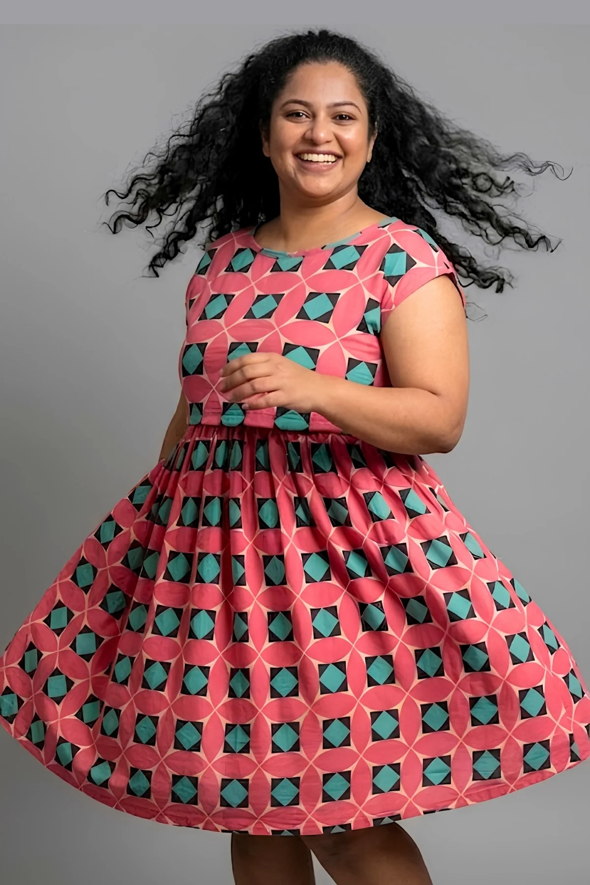 Red Geometric Print Maternity Zipless Feeding Dress - Image 8