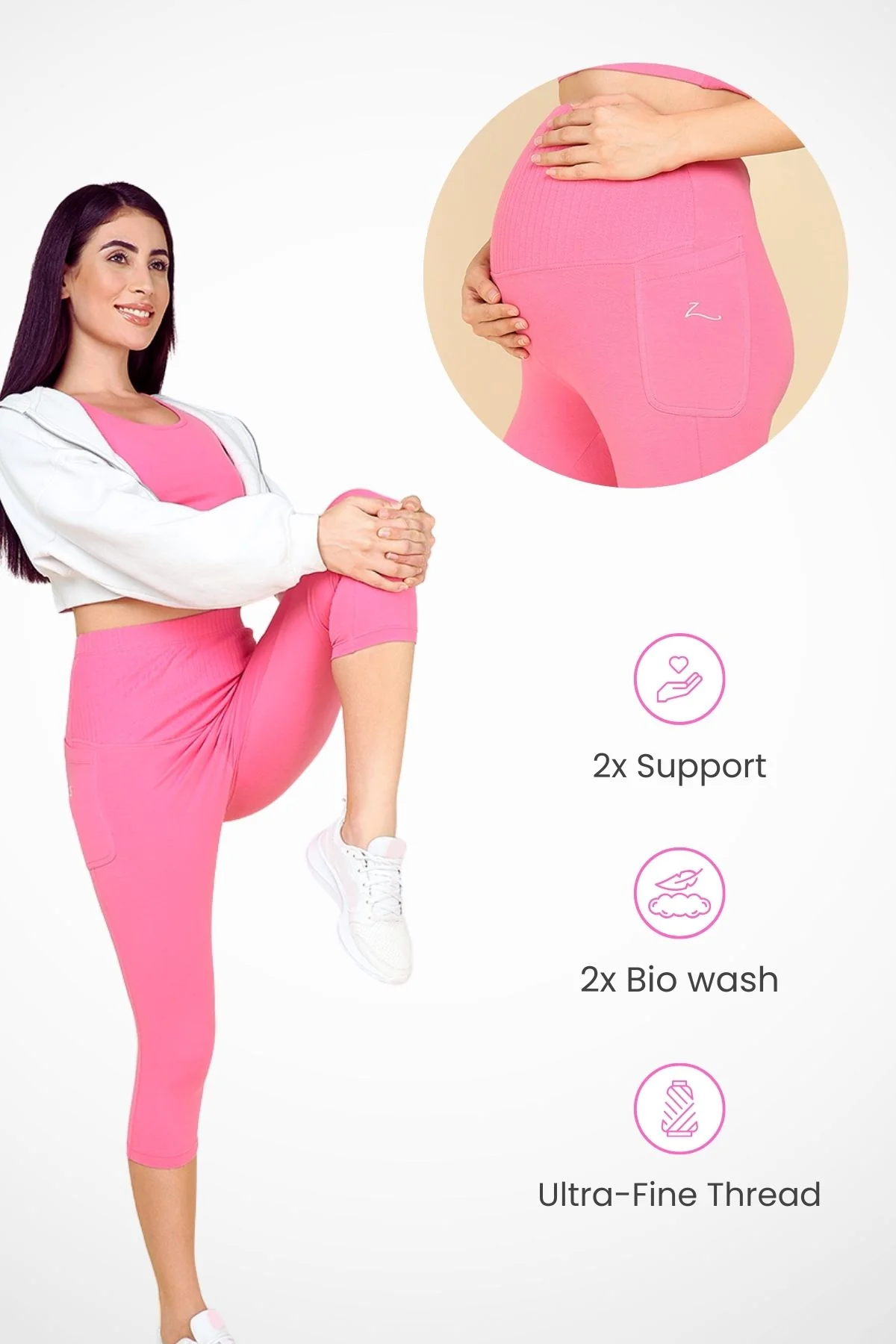 Ribbed Cotton Pink Maternity Capri (Pregnancy & Postpartum) - Image 3
